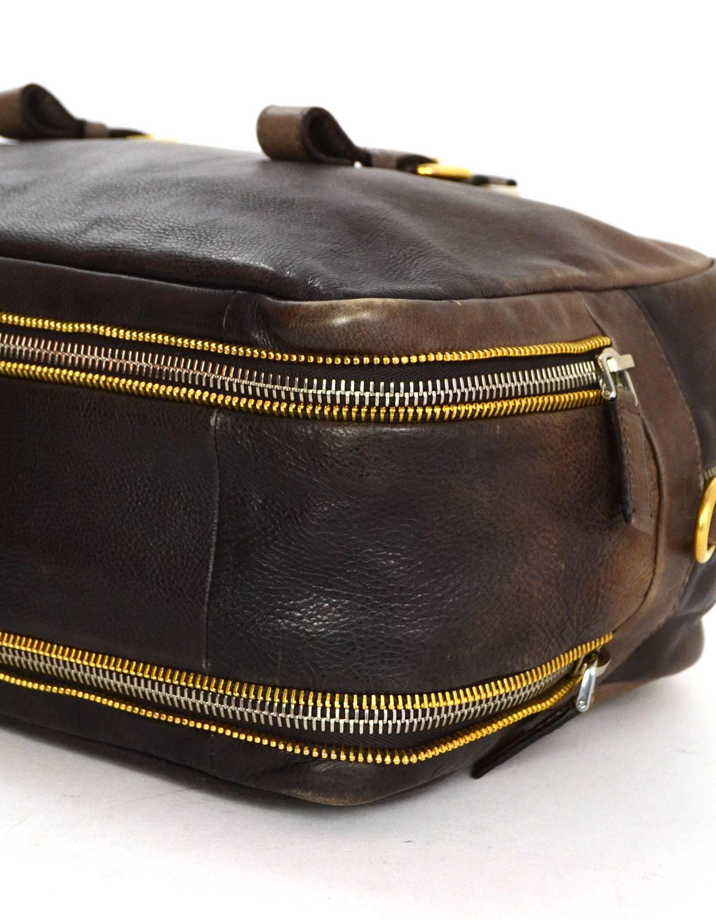 Women's Prada Taupe Ombre Leather Zipper Detail Bag w/ Optional Crossbody Strap