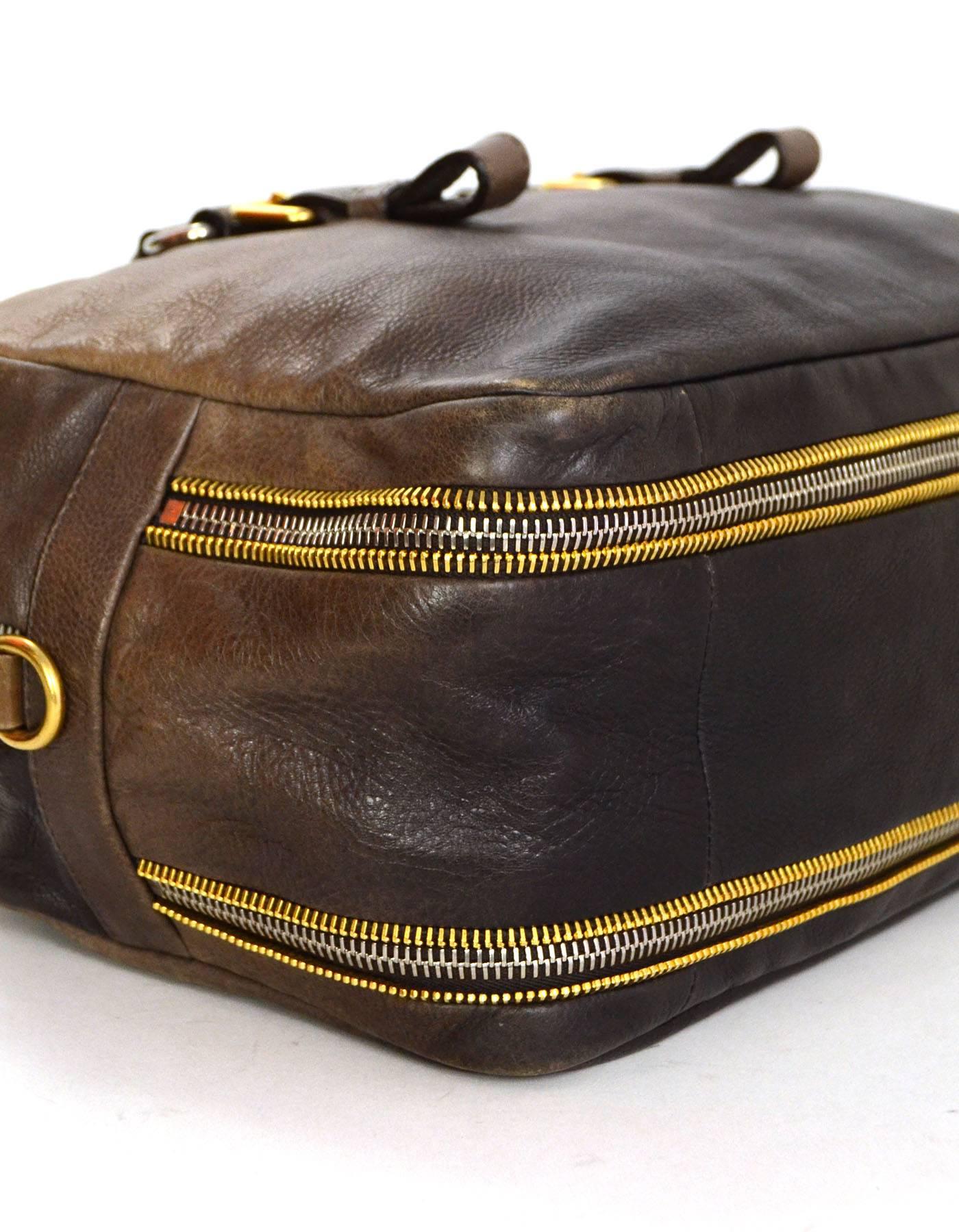 Prada Taupe Ombre Leather Zipper Detail Bag w/ Optional Crossbody Strap 1