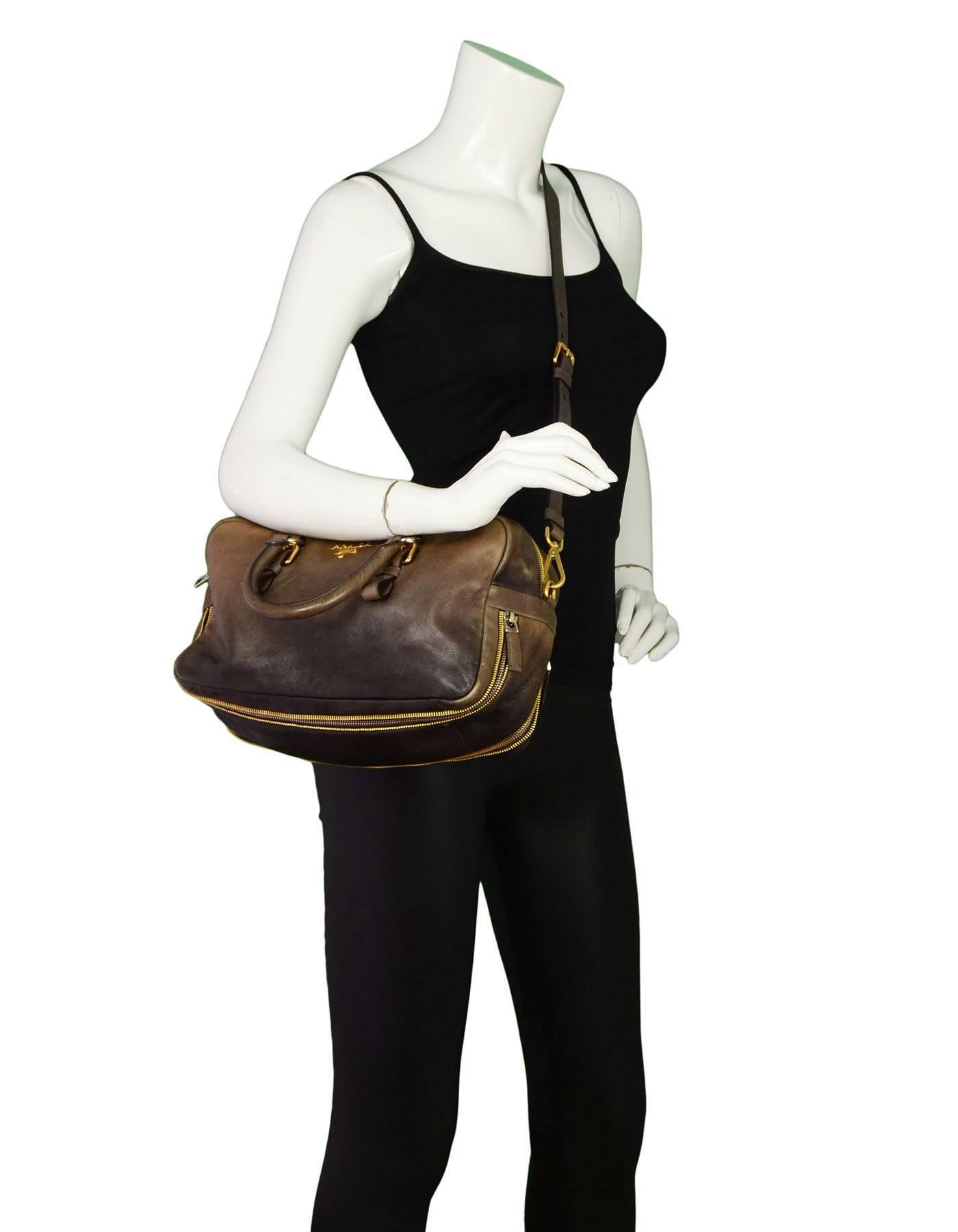 Prada Taupe Ombre Leather Zipper Detail Bag w/ Optional Crossbody Strap 5