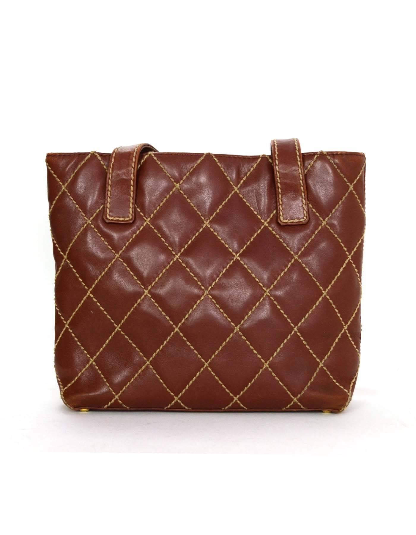 brown quilted tote