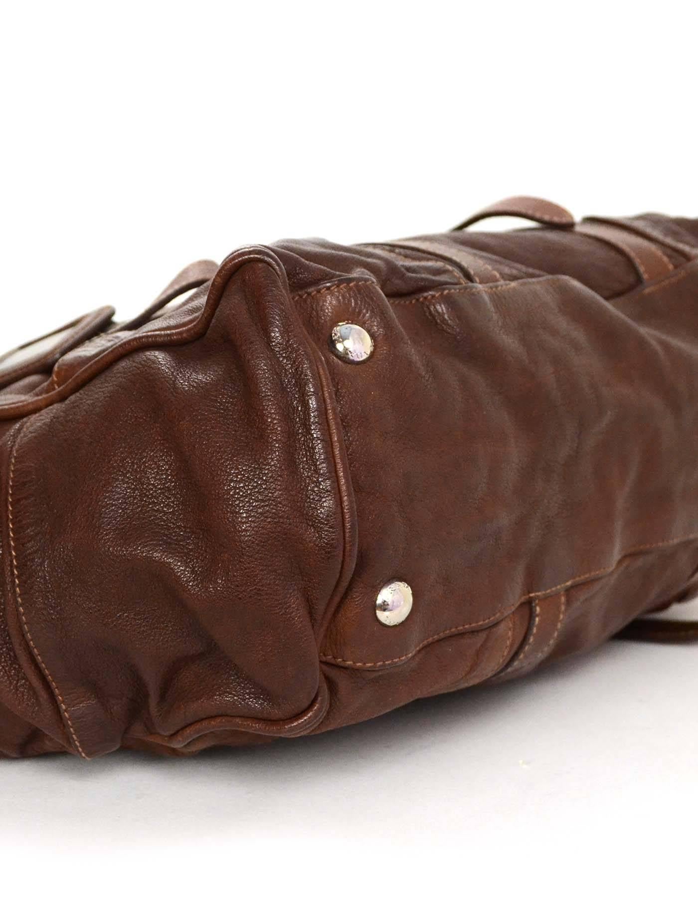 Women's Prada Brown Leather XL Frame Shoulder Bag with SHW