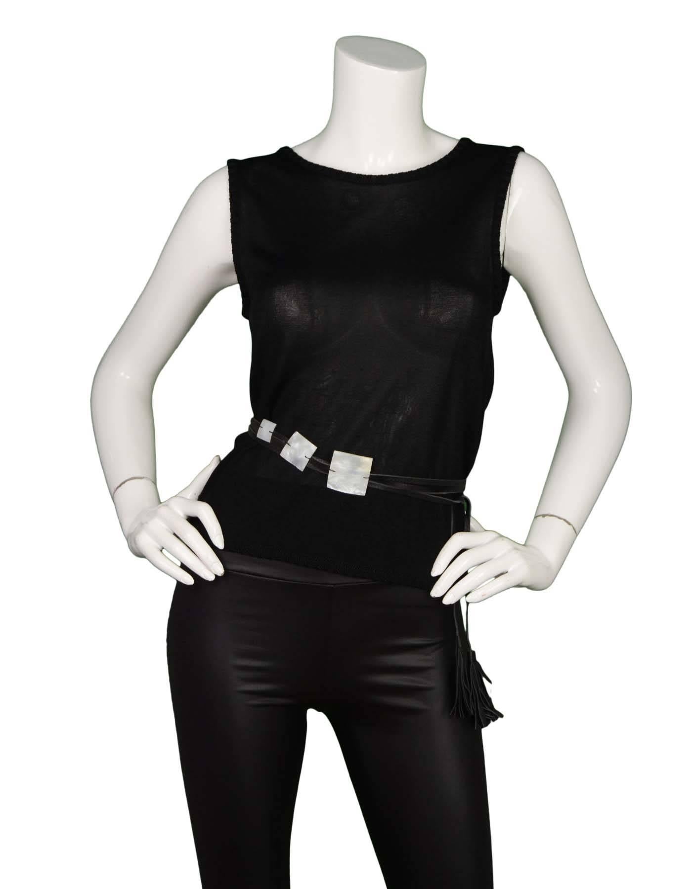 Max Mara Black Leather Tassel & MOP Wrap Belt sz L In Excellent Condition In New York, NY