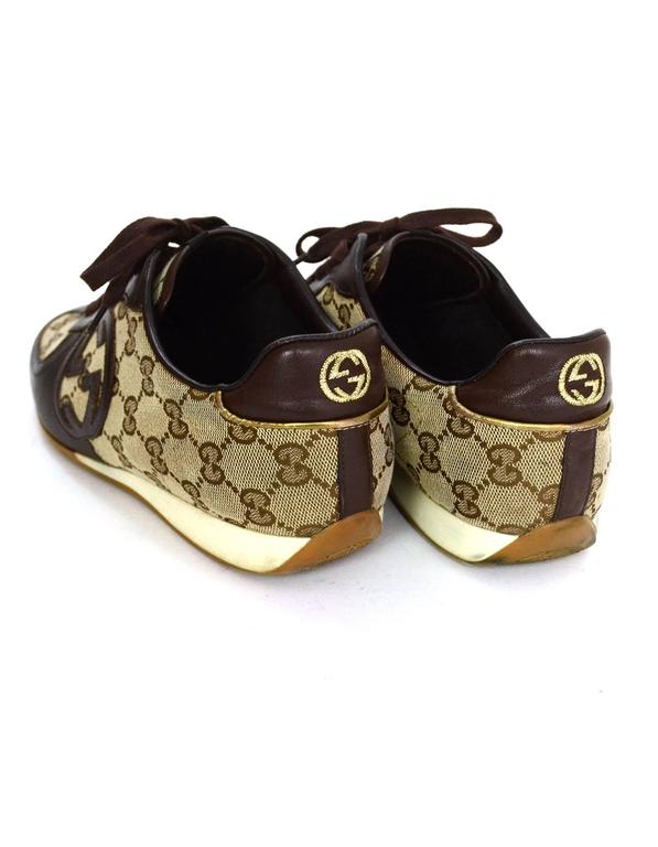 Gucci Brown Leather and Monogram Canvas Plus Sneakers sz 38 For Sale at 1stdibs