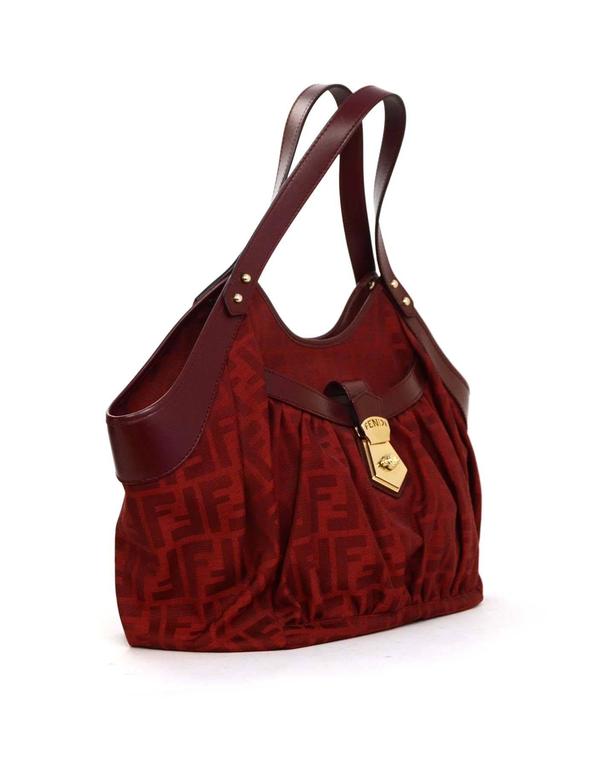 Fendi Red Leather and Zucca Print Canvas Bag GHW For Sale at 1stdibs