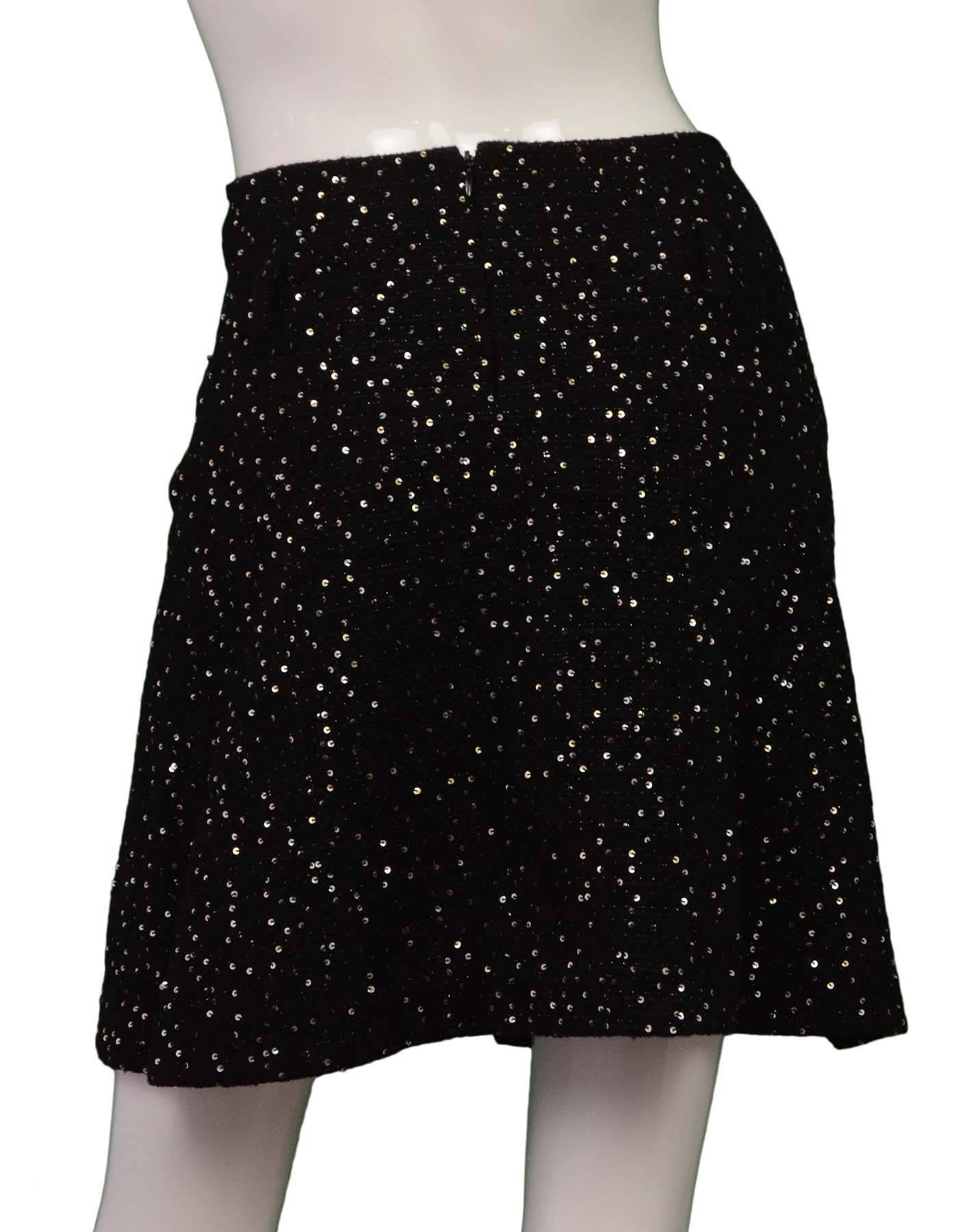 Chanel Black Tweed Sequin & Chain Fringe Skirt Suit sz 40 3
