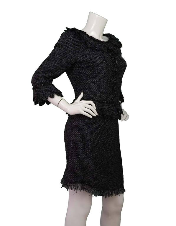 Chanel Black and Grey Tweed Fringe Skirt Suit sz 40 For Sale at 1stDibs ...