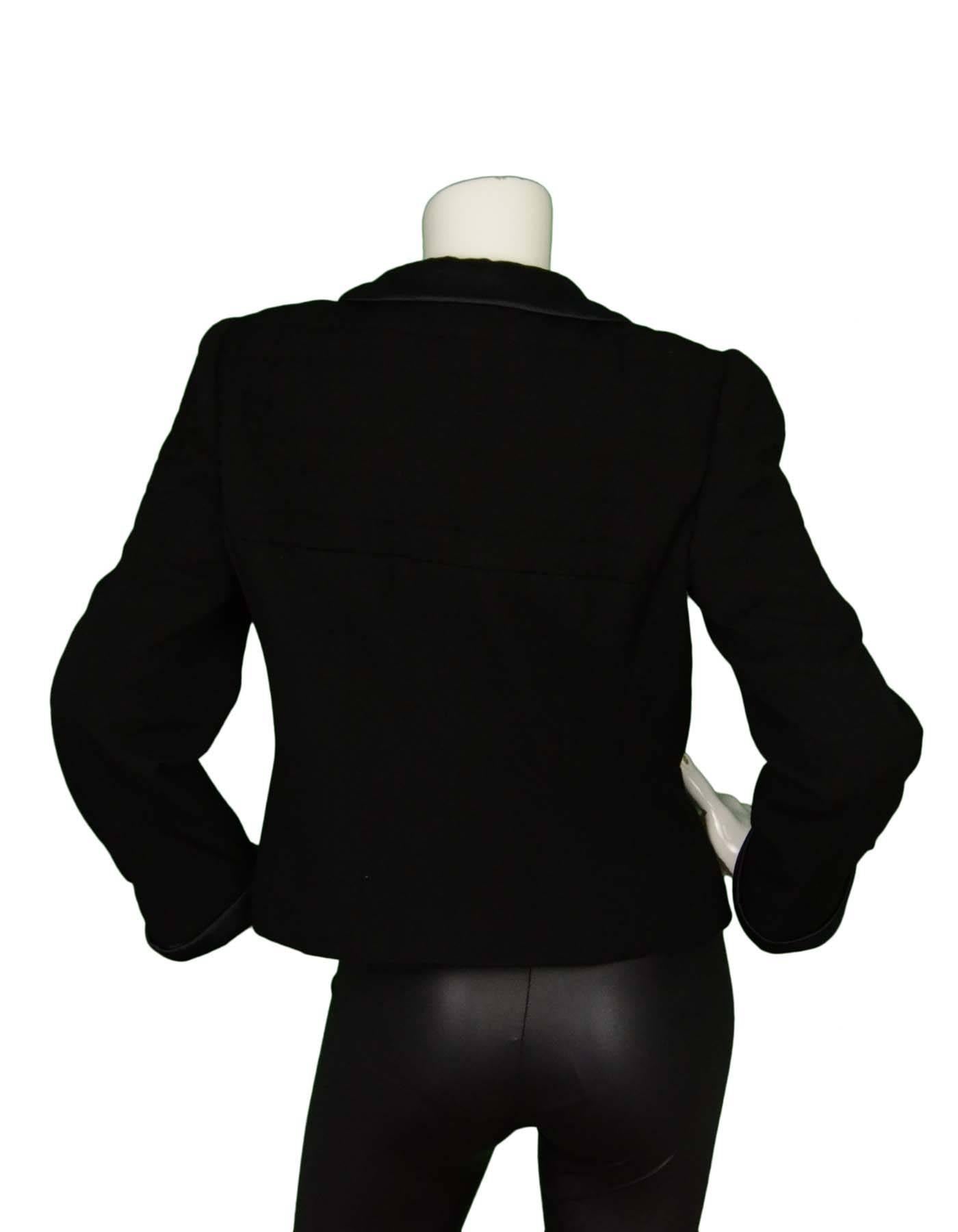 Women's Chanel Black Wool Jacket with Sateen Trim Sz 44