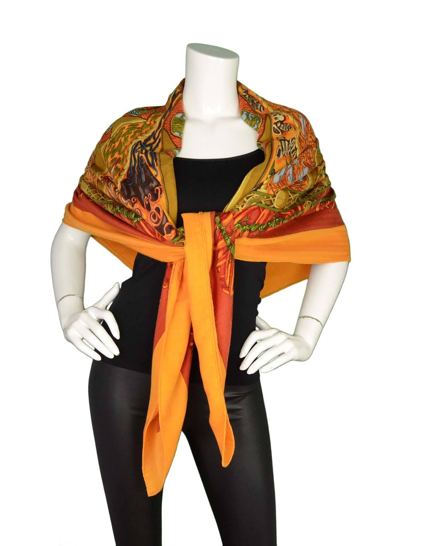 Women's Hermes Red and Orange Cashmere/Silk Chile Pepper 140cm Scarf