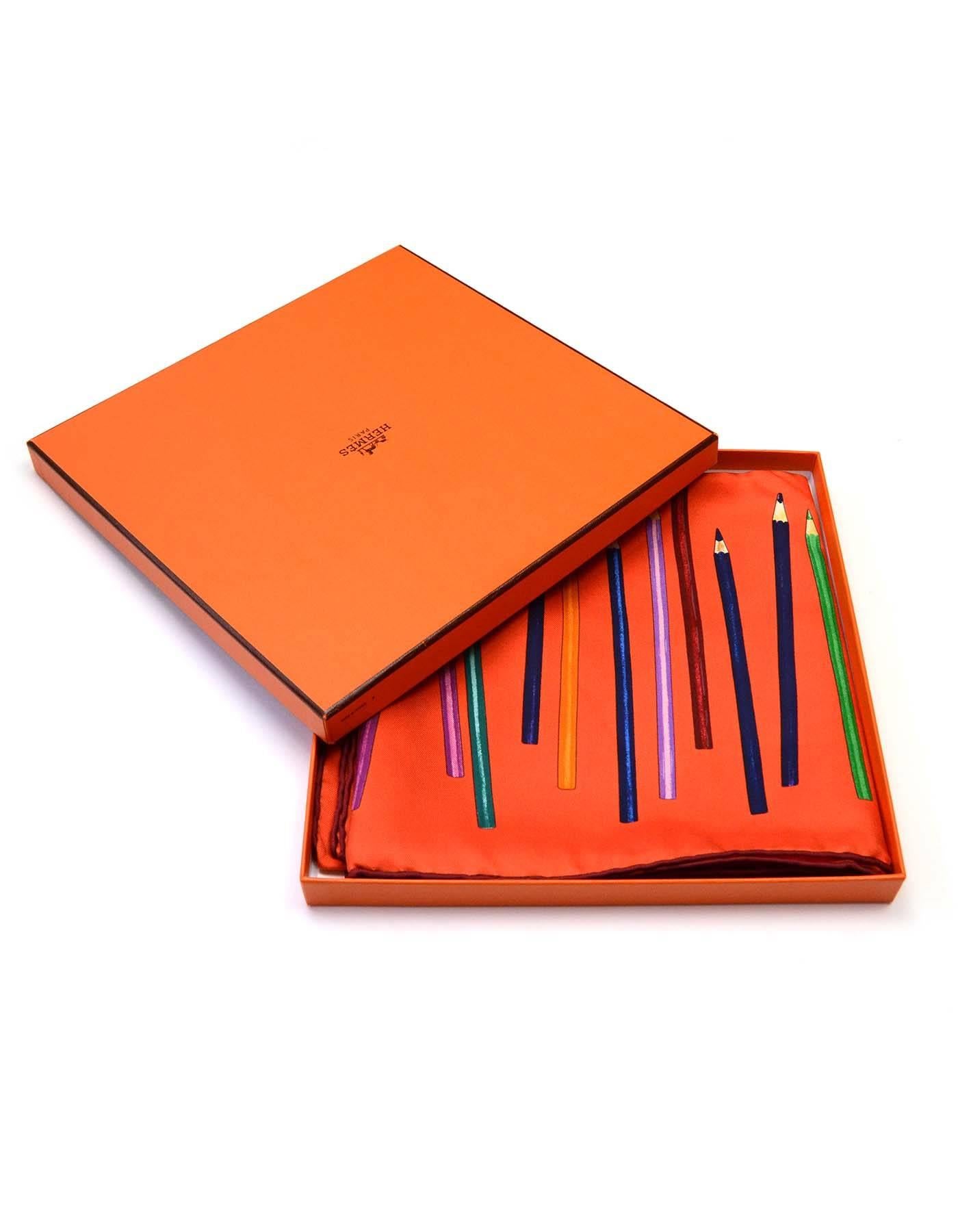 Hermes Leigh Cooke Orange 'A Vos Crayons!' Silk 90cm Scarf 2