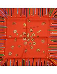 Hermes Leigh Cooke Orange 'A Vos Crayons!' Silk 90cm Scarf