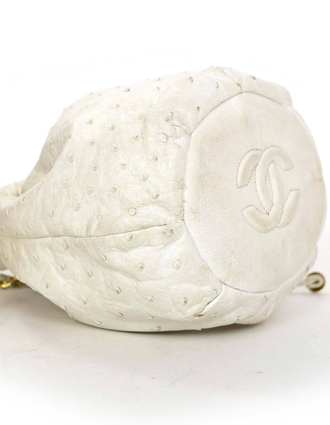 Chanel White Vintage Ostrich Drawstring Crossbody Bag GHW 1
