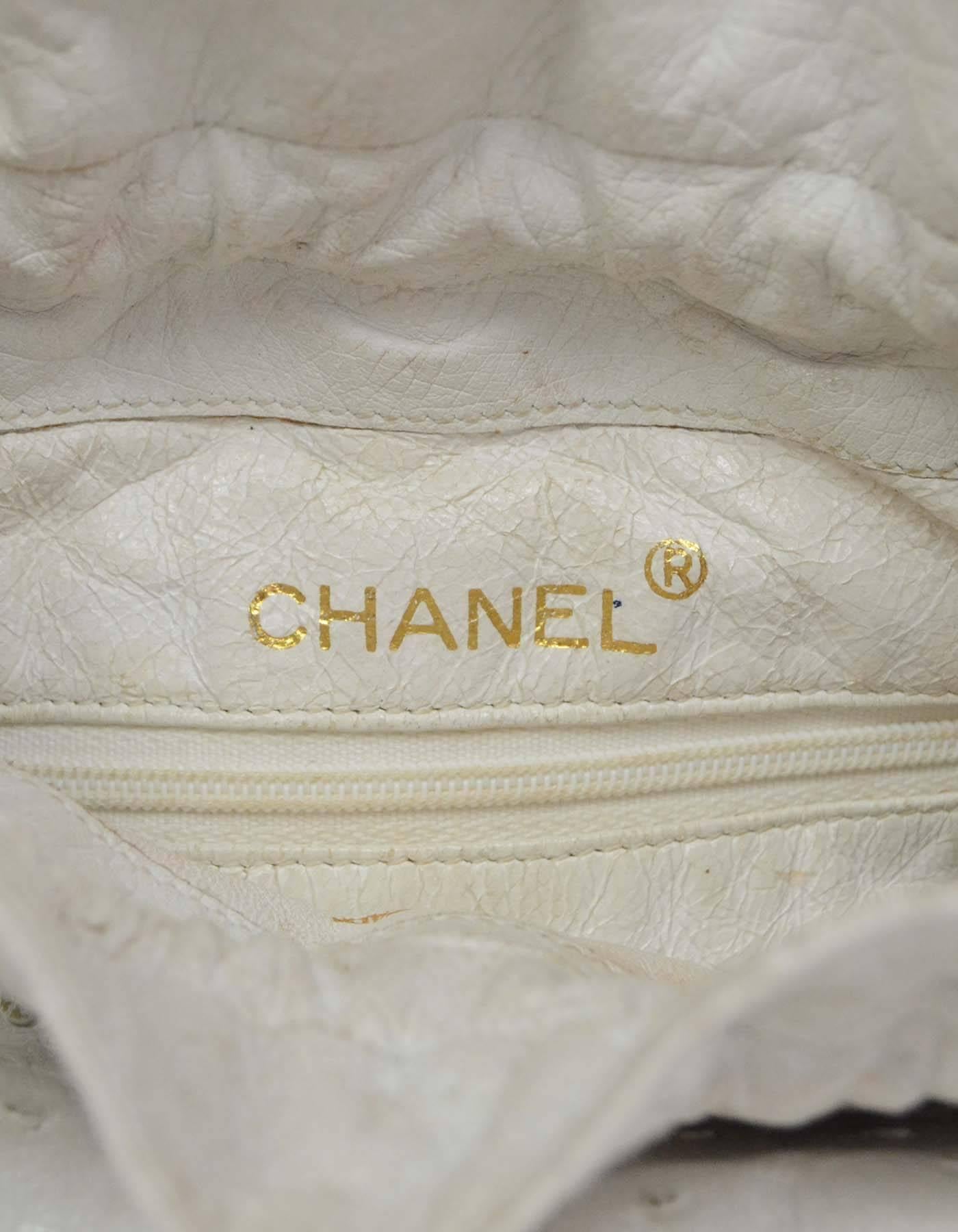 Chanel White Vintage Ostrich Drawstring Crossbody Bag GHW 4