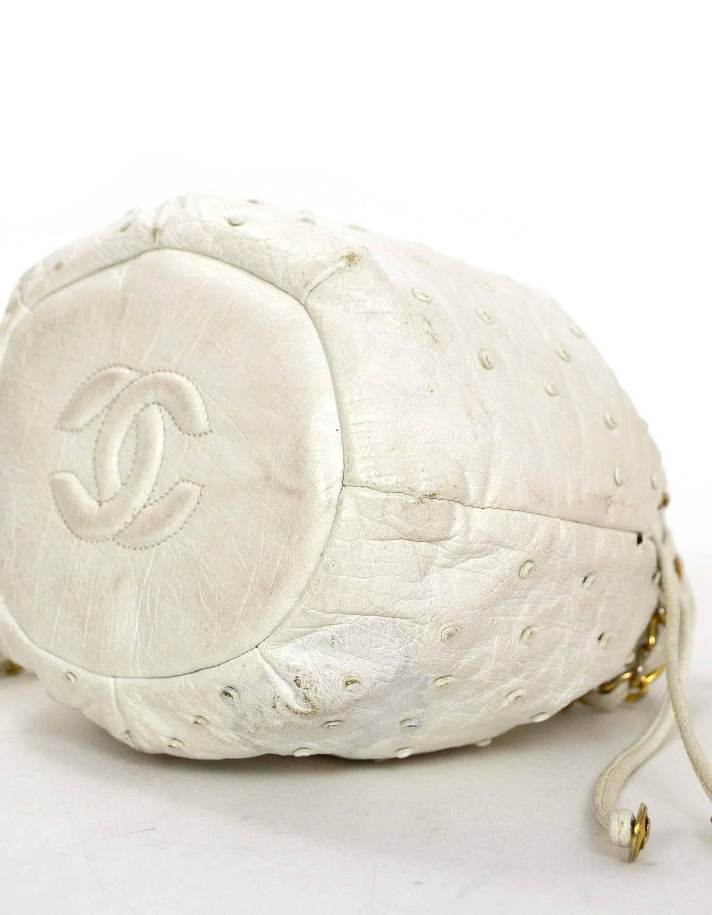 Chanel White Vintage Ostrich Drawstring Crossbody Bag GHW 2