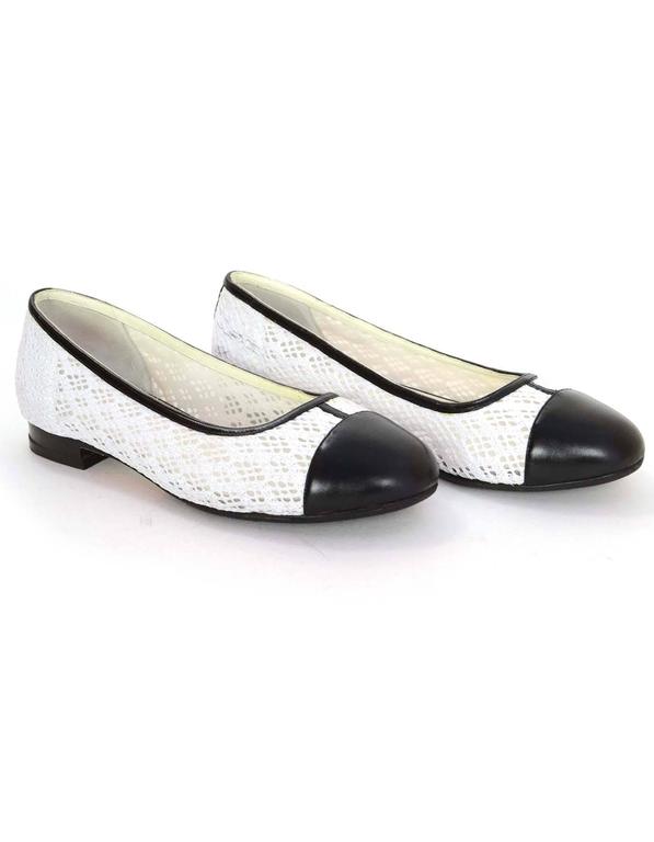 Chanel Black and White Eyelet Cap-Toe Flats Sz 37 For Sale at 1stDibs