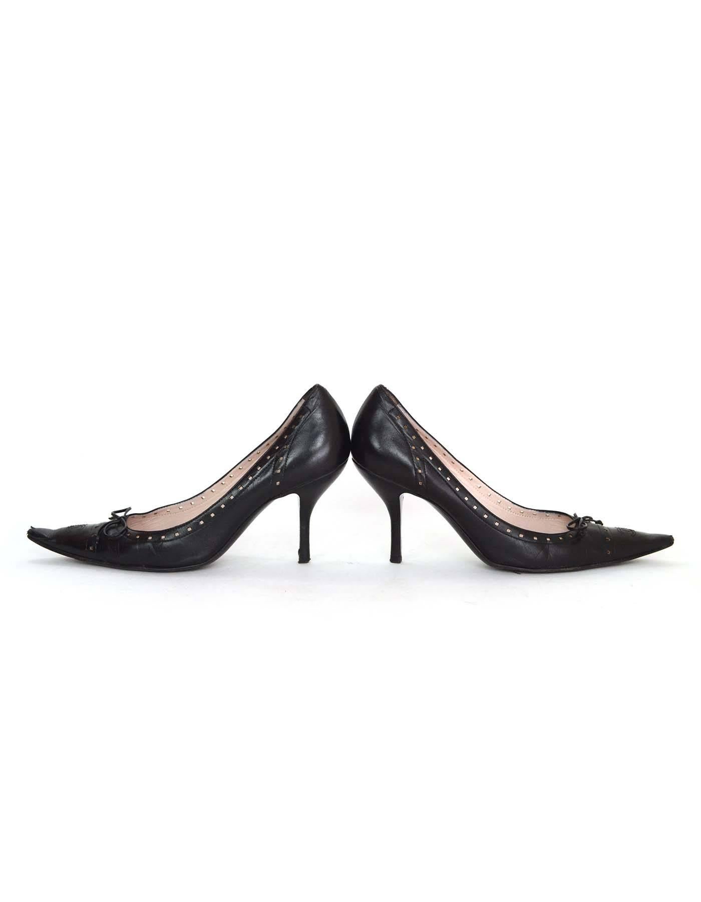 Chanel Perforated Black Pointed Toe Pumps Sz 38.5 2