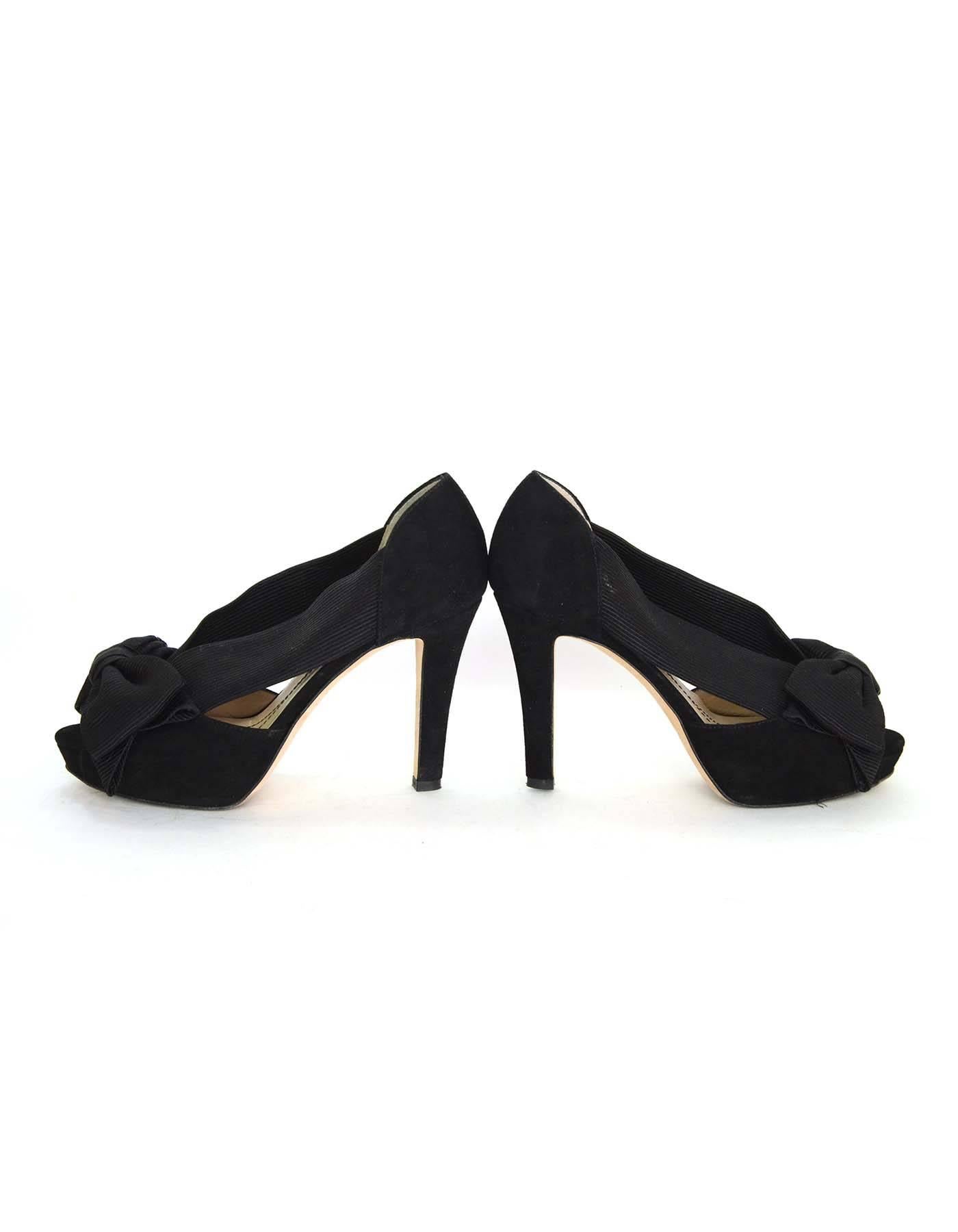 Kate Spade Black Suede Open Toe Bow Pumps Sz 6 2