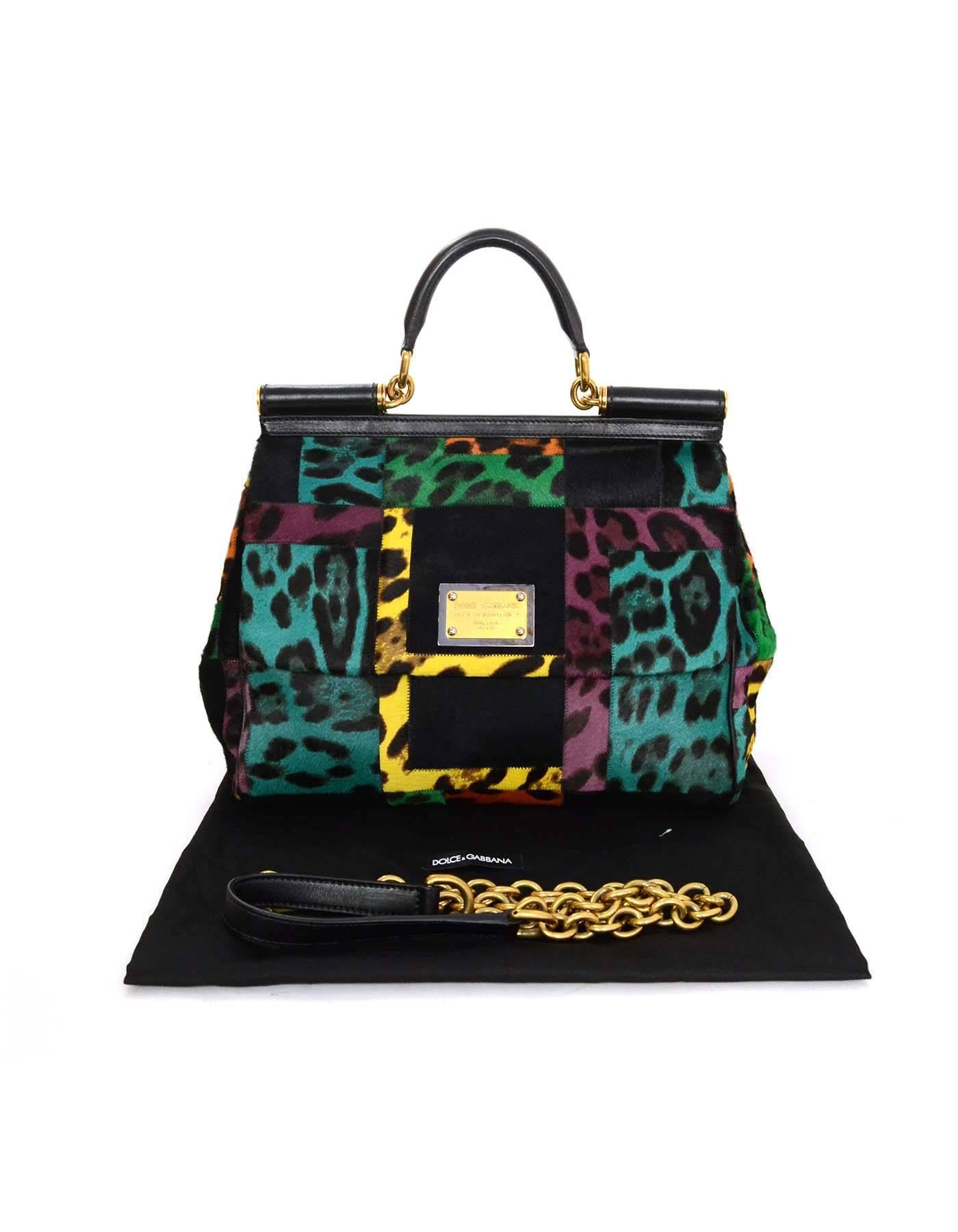 Dolce & Gabbana Sicily Leopard Print Pony-hair Patchwork Bag with Strap GHW 6