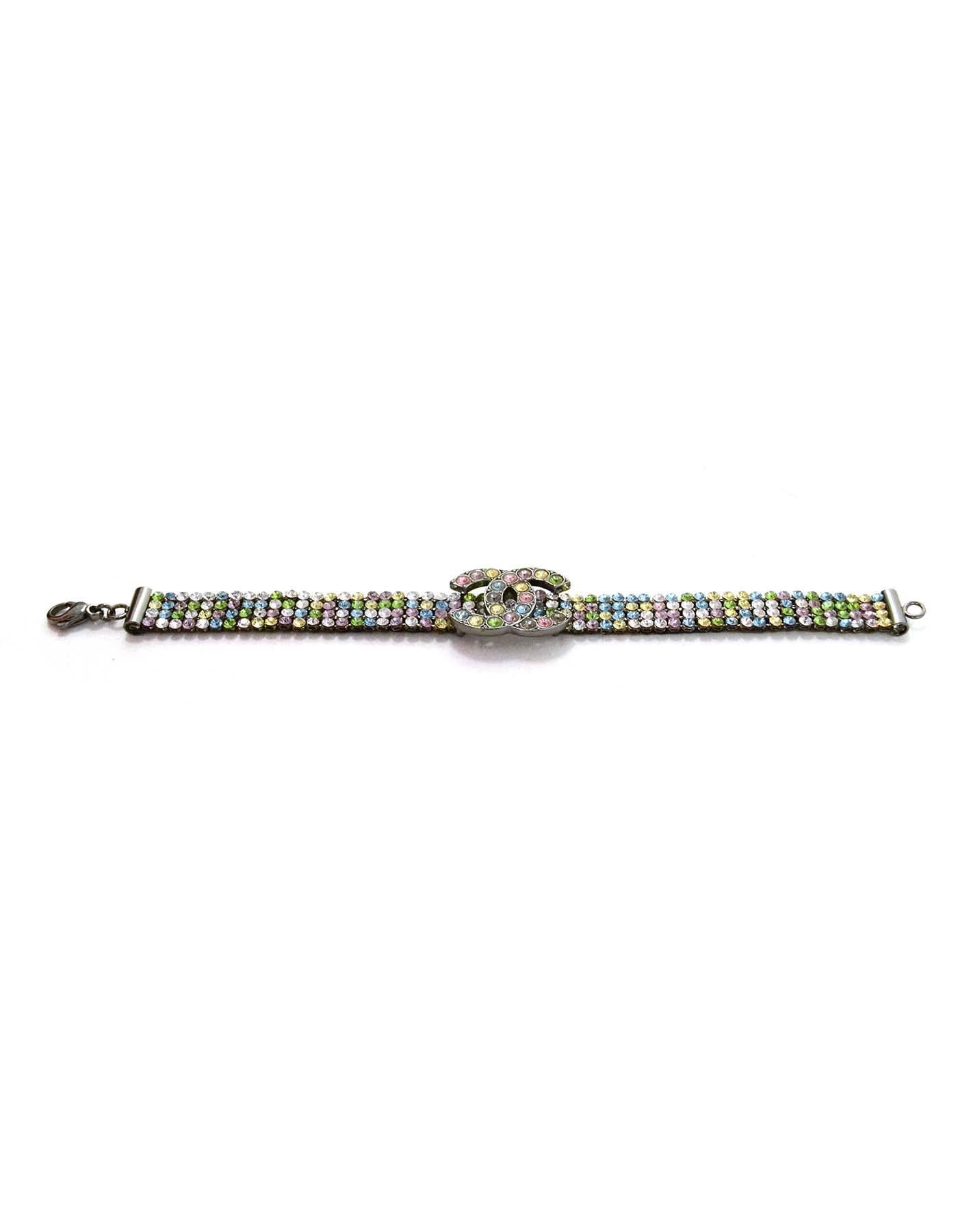 Chanel Multicolored Tutti Fruitti Crystal CC Bracelet with Dust Bag and Box In Good Condition In New York, NY