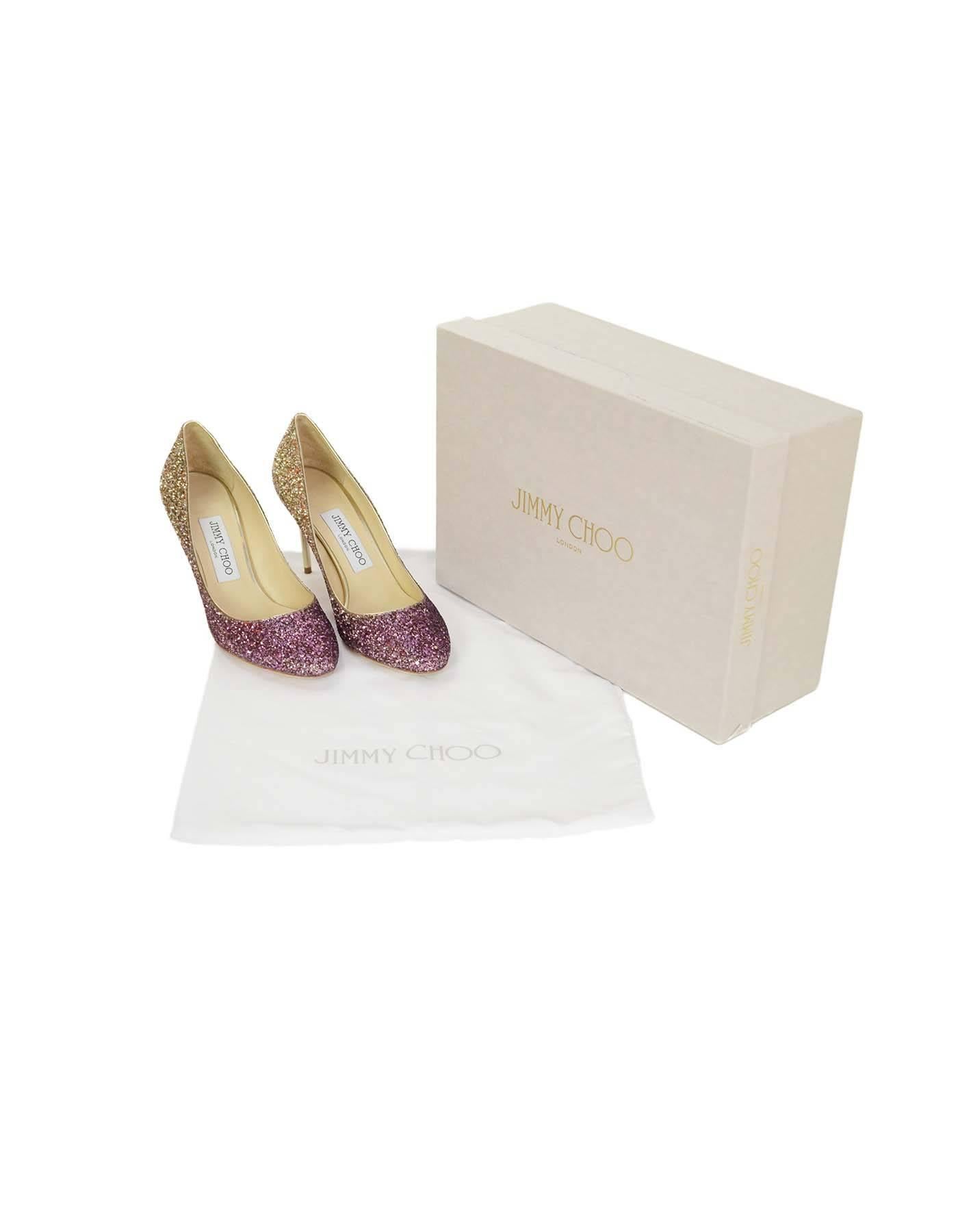Women's Jimmy Choo Esme Gold and Pink Ombre Glitter Pumps Sz 36