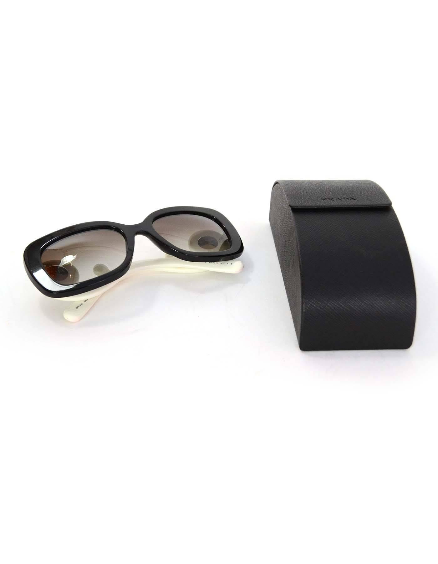 Prada Black and White Baroque Sunglasses with Crystal and Case In Excellent Condition In New York, NY