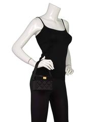 Chanel Black Quilted Satin Evening Bag with Mirror Dust Bag/Box/Auth Card