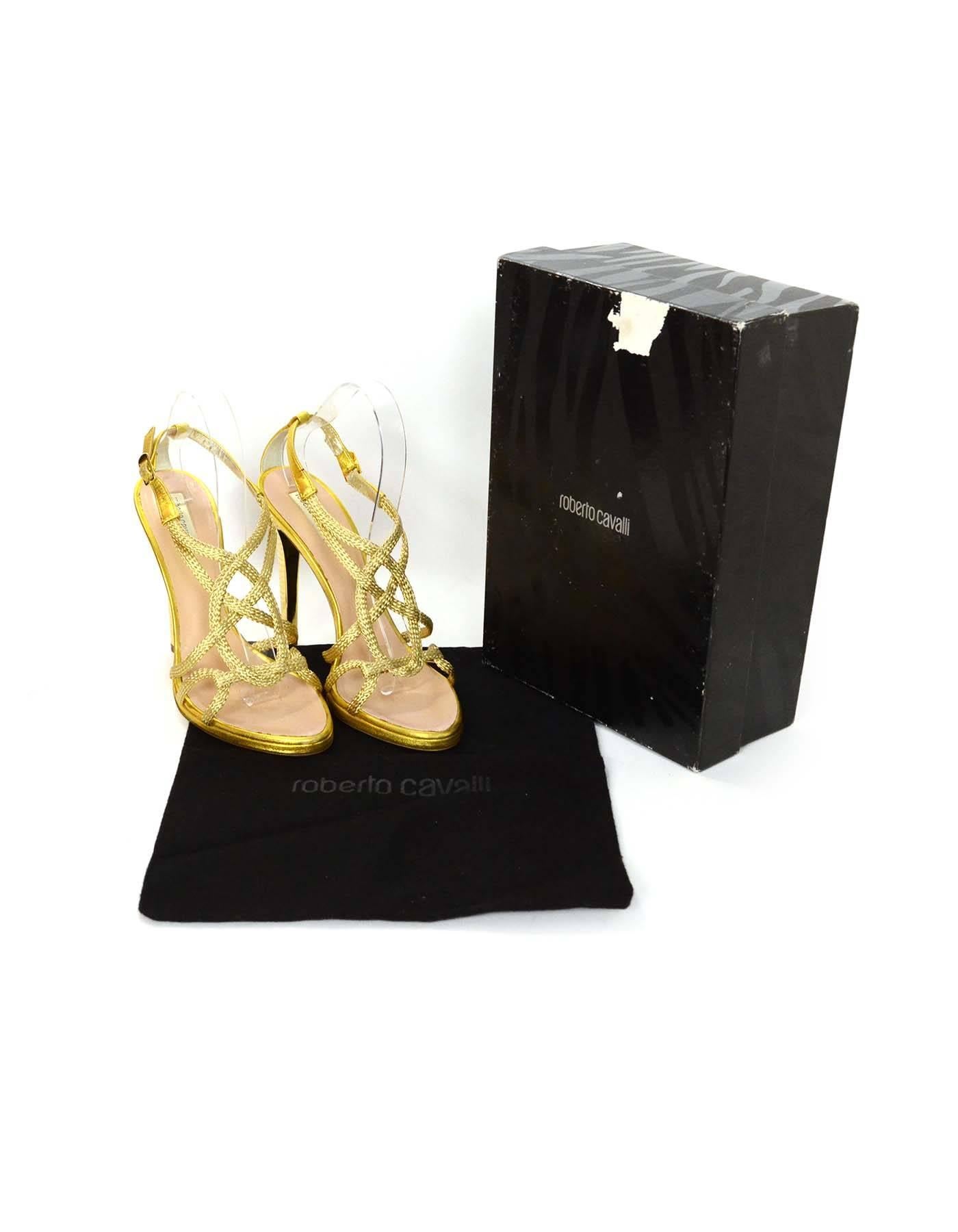 Roberto Cavalli Gold Sandals Sz 39.5 with Dust Bag and Box 4