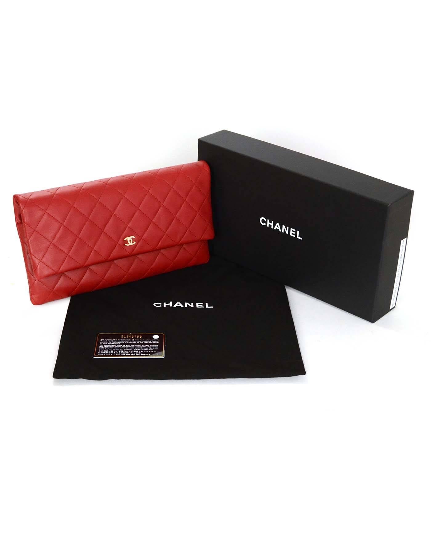 Chanel 2015 Like New Red Lambskin Quilted Fold Over Clutch Bag 2
