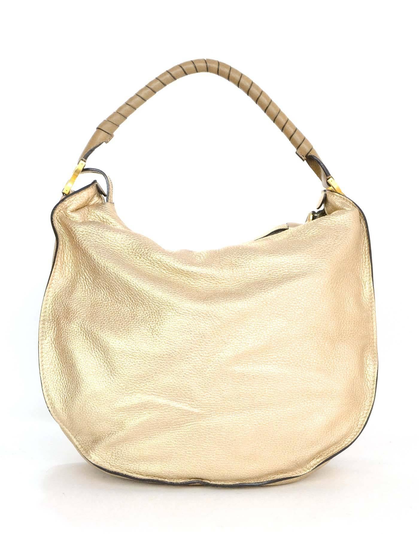 Women's Chloe Gold Leather Large Marcie Hobo Bag with GHW
