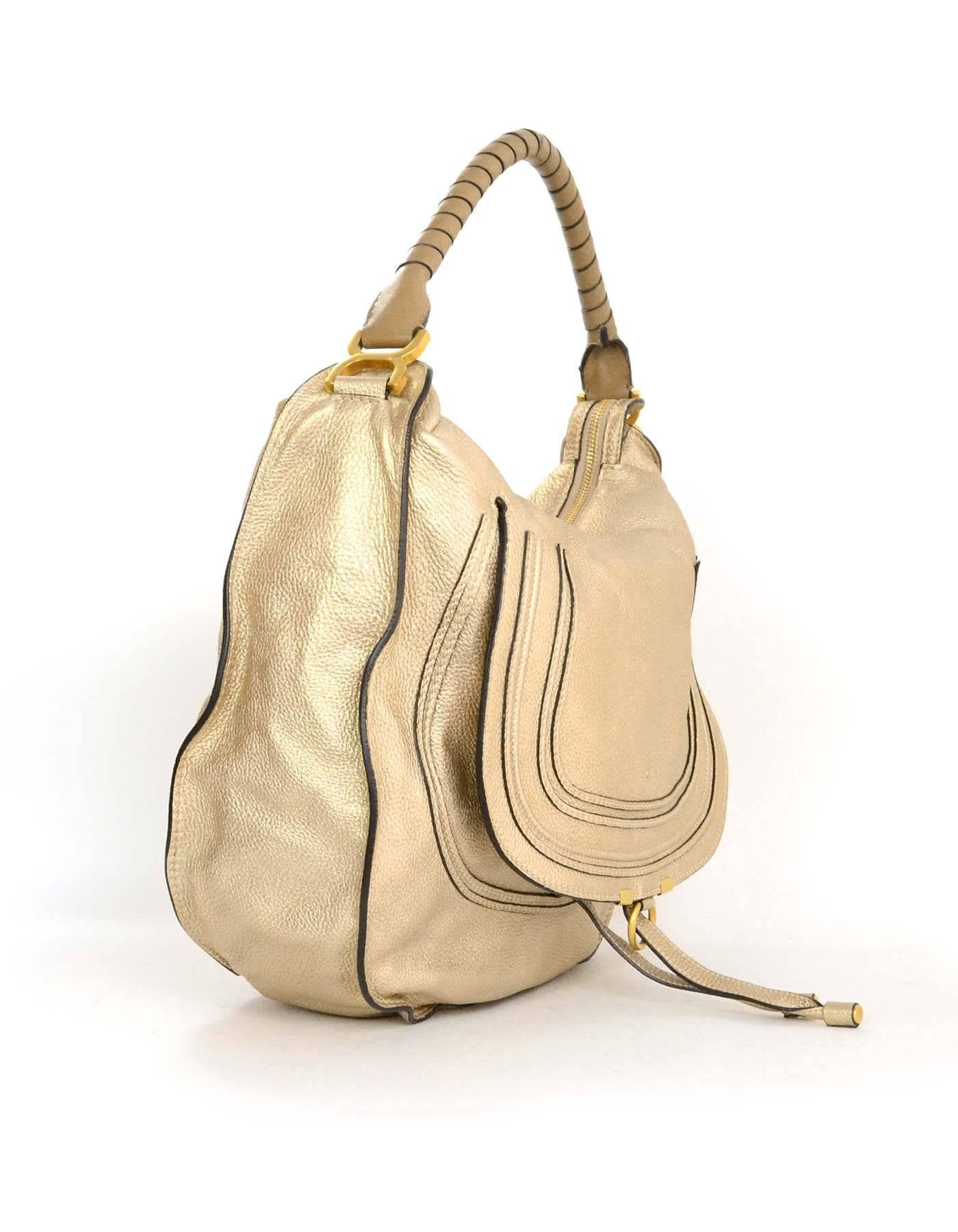 Chloe Gold Leather Large Marcie Hobo Bag with GHW In Excellent Condition In New York, NY