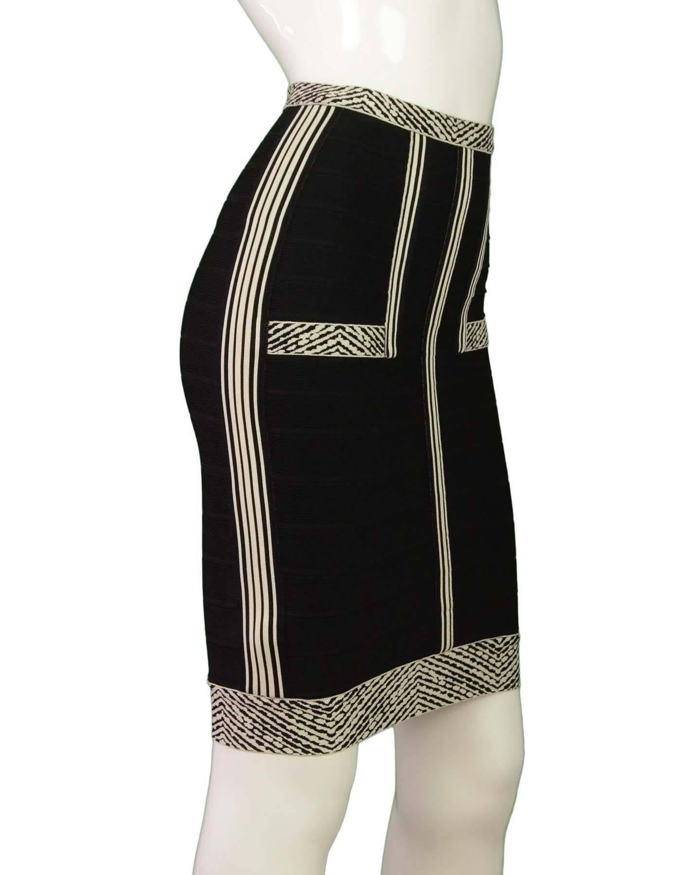 Herve Leger Black and White Bandage Skirt sz XS

Made In: China
Color: Black and white
Composition: 90% Rayon, 9% Nylon, 1% Spandex 
Lining: None
Closure/Opening: Pull-up
Exterior Pockets: None
Interior Pockets: None
Retail Price: $880 +