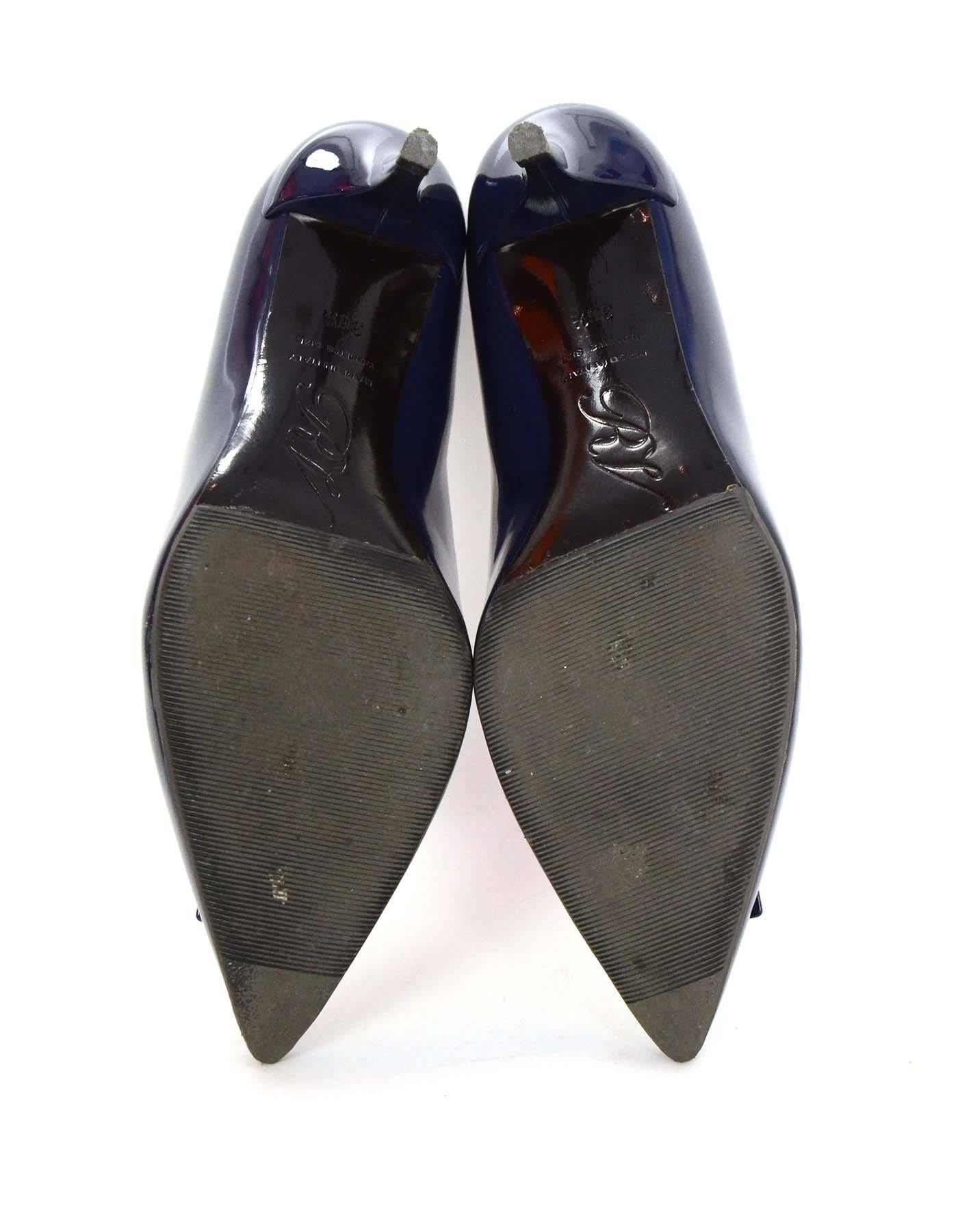 Roger Vivier Navy Glazed Leather Pilgram Buckle Kitten Heels Sz 36.5 1