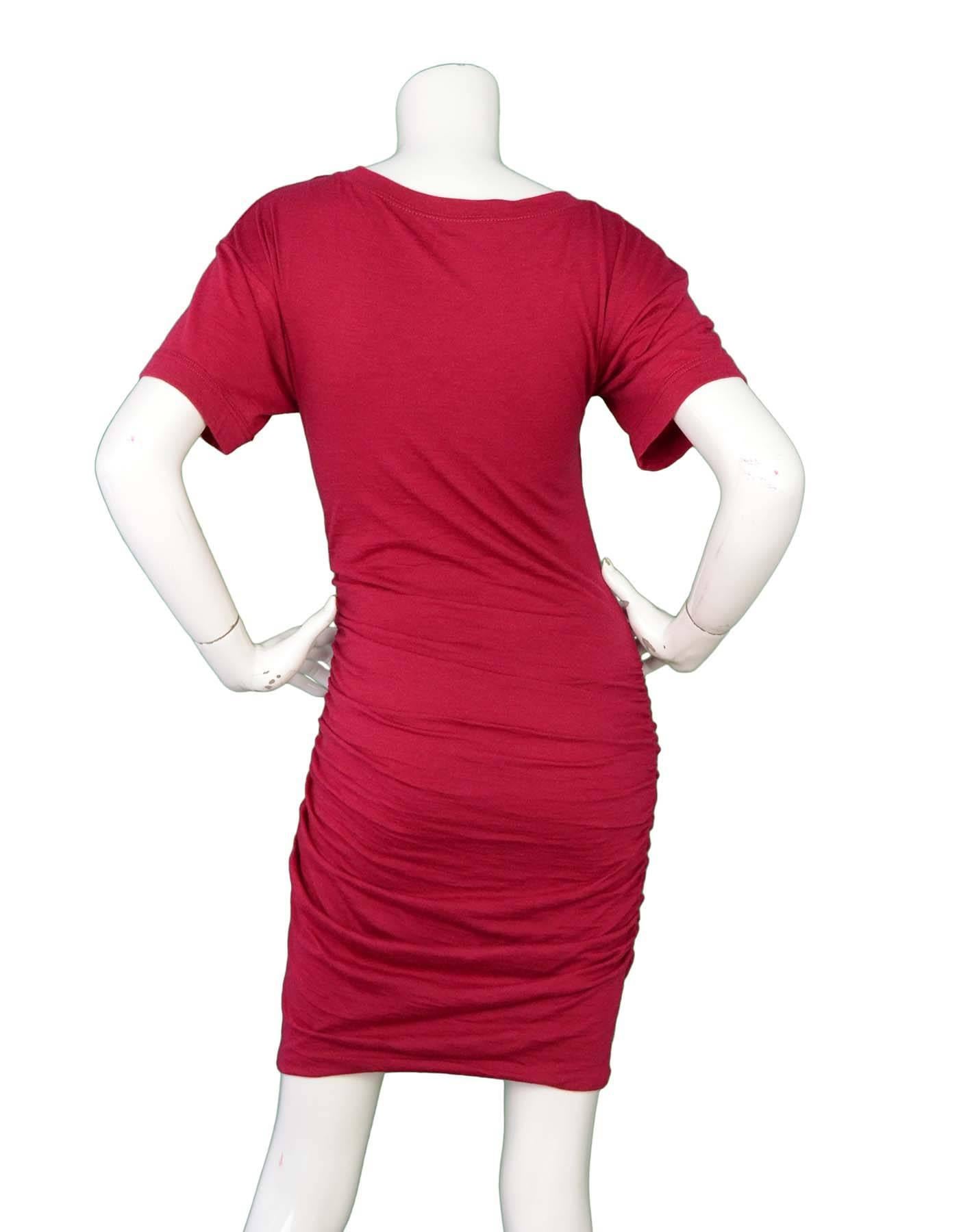 Louis Vuitton Raspberry Wool Ruched T-Shirt Dress Sz S In Excellent Condition In New York, NY