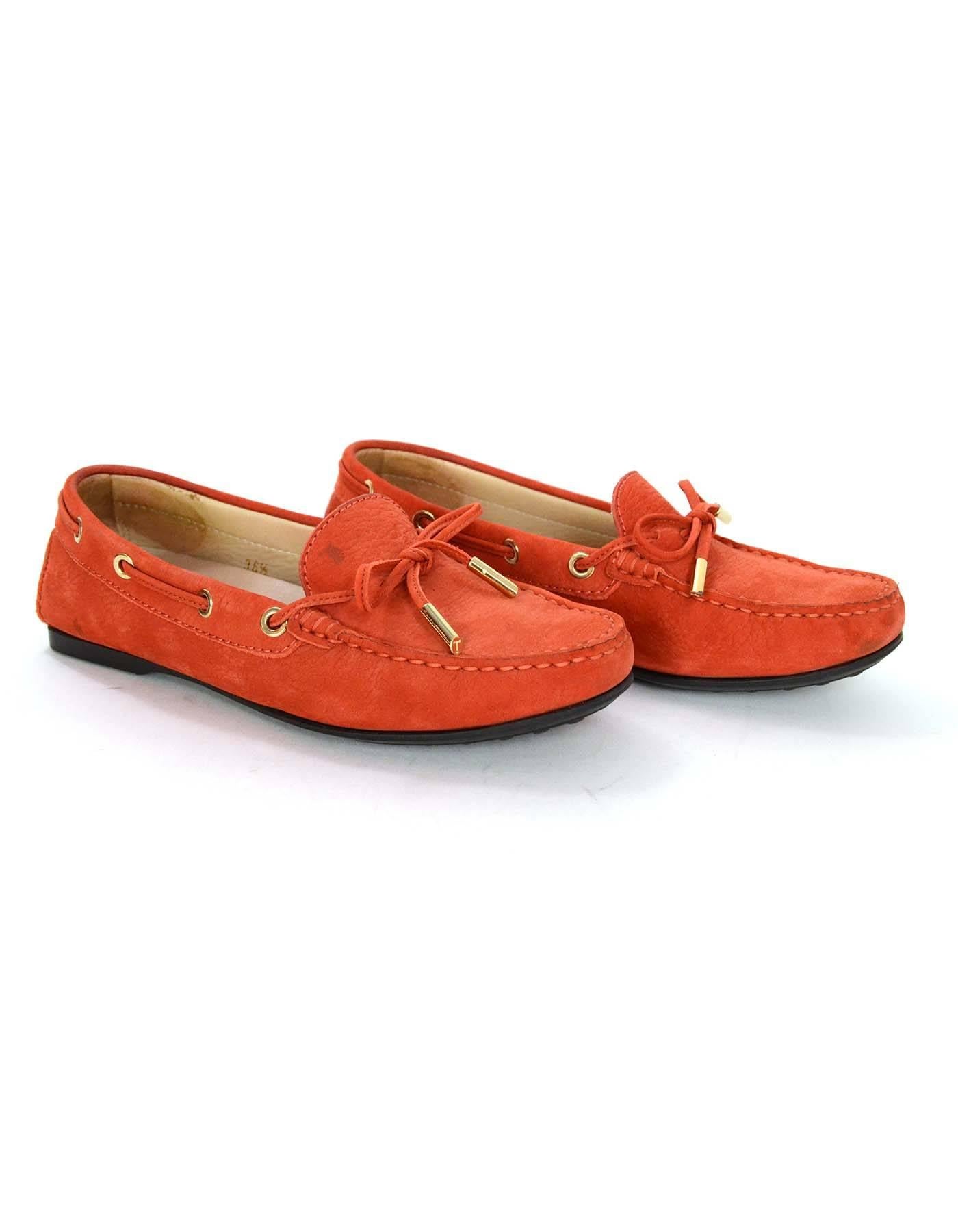 Women's Tod's Orange Suede Riding Loafers Sz 36.5