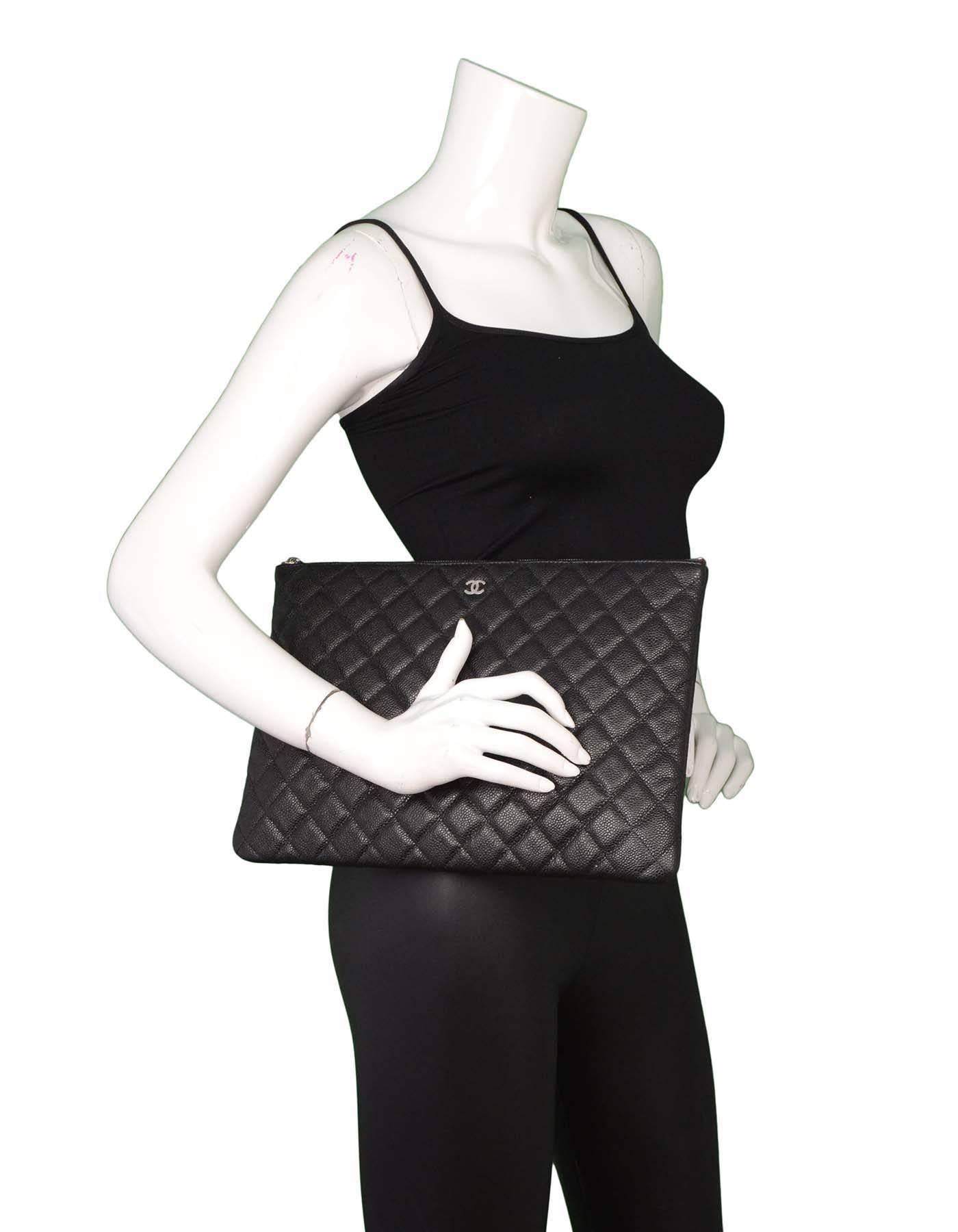 Chanel Black Caviar Leather Quilted O-Case Clutch/Cosmetic Bag 2