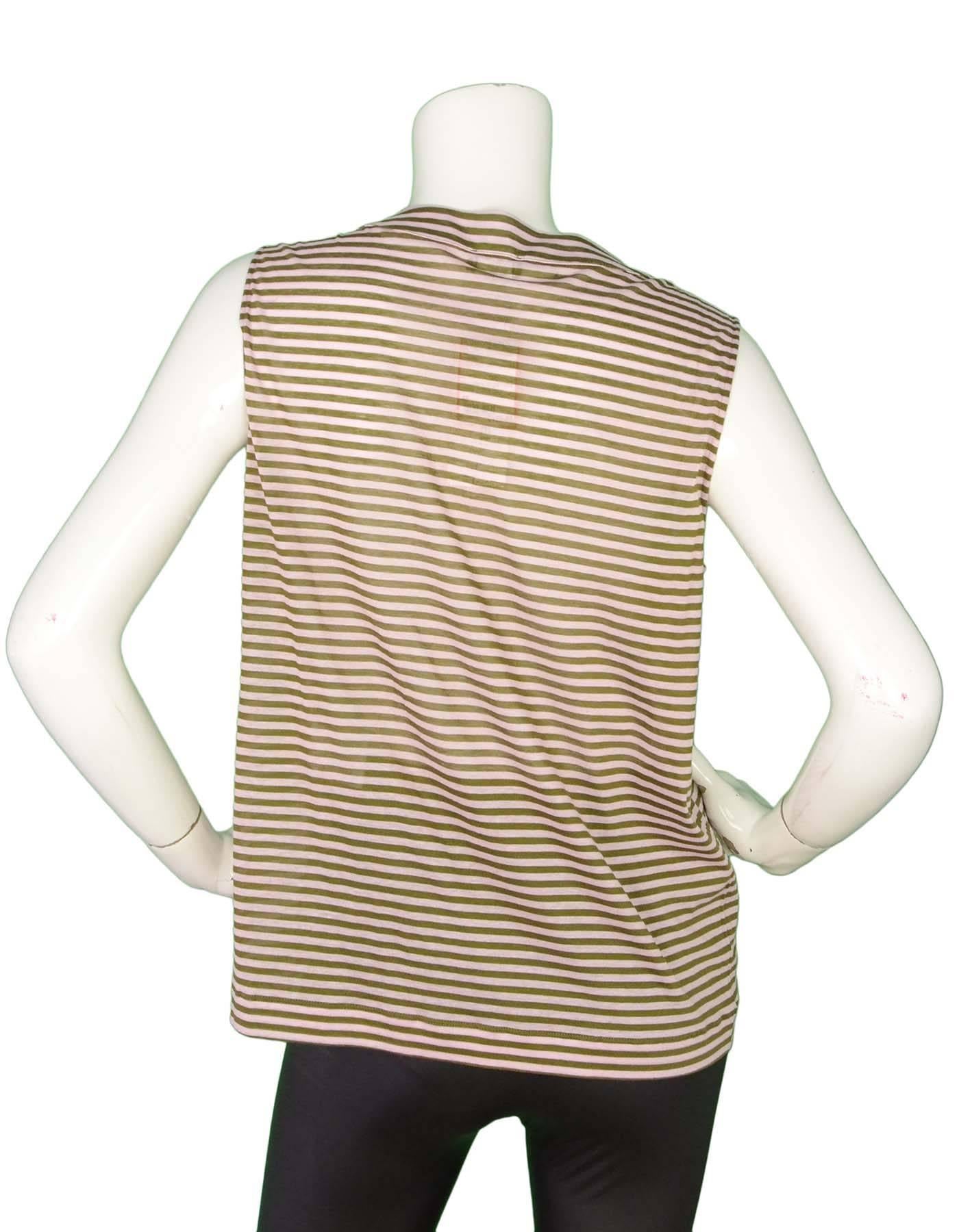 Beige Chanel Pink and Green Sleeveless Striped Top with Ruffles sz 48 rt. $1, 380