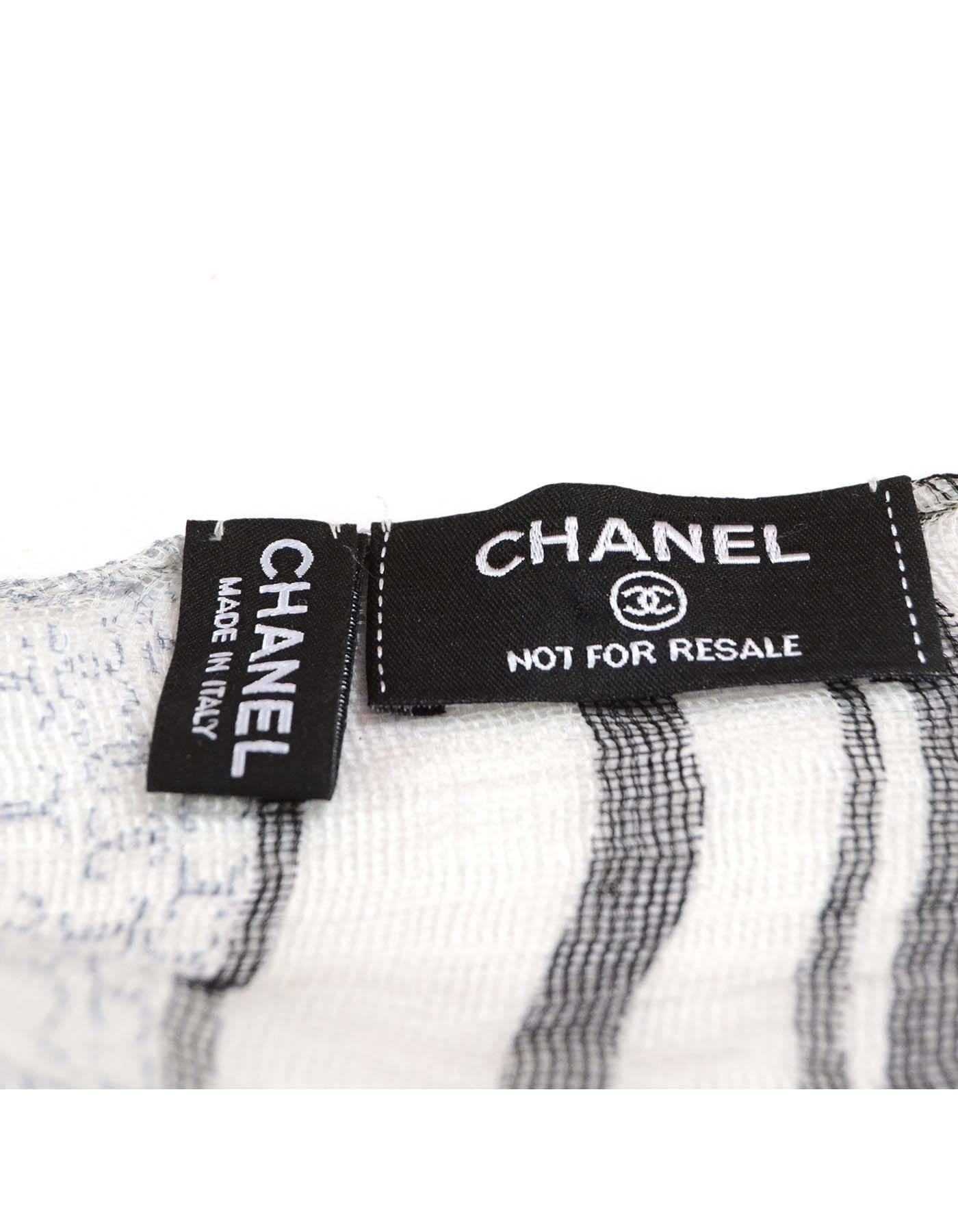 Chanel Black and White Sheer Silk CC Scarf In Good Condition In New York, NY