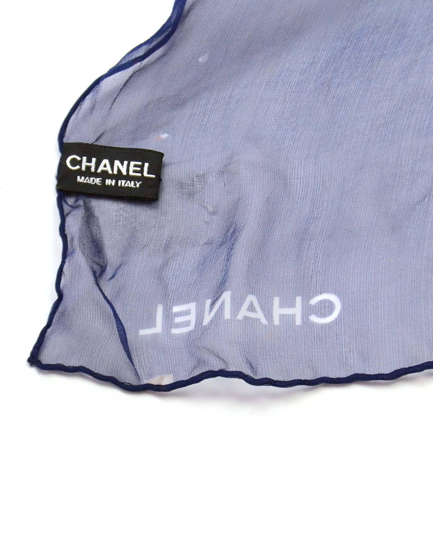 Chanel Navy and Purple Sheer CC Print Silk Scarf In Excellent Condition In New York, NY