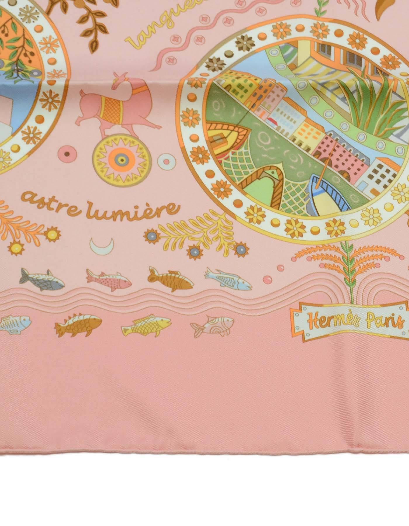 Hermes Pink Silk Escales Mediterraneennes 90cm Scarf In Excellent Condition In New York, NY
