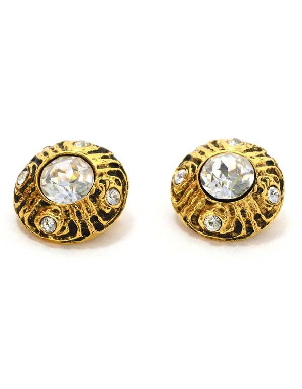 Chanel Vintage Goldtone Crystal Clip On Earrings For Sale at 1stDibs