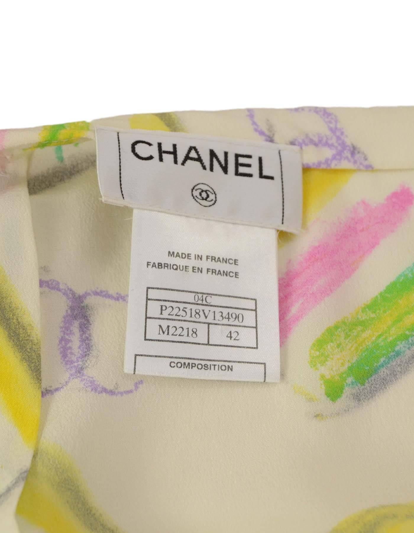 Chanel Ivory & Pastel Silk CC Stripe Print Skirt sz 42 In Excellent Condition In New York, NY