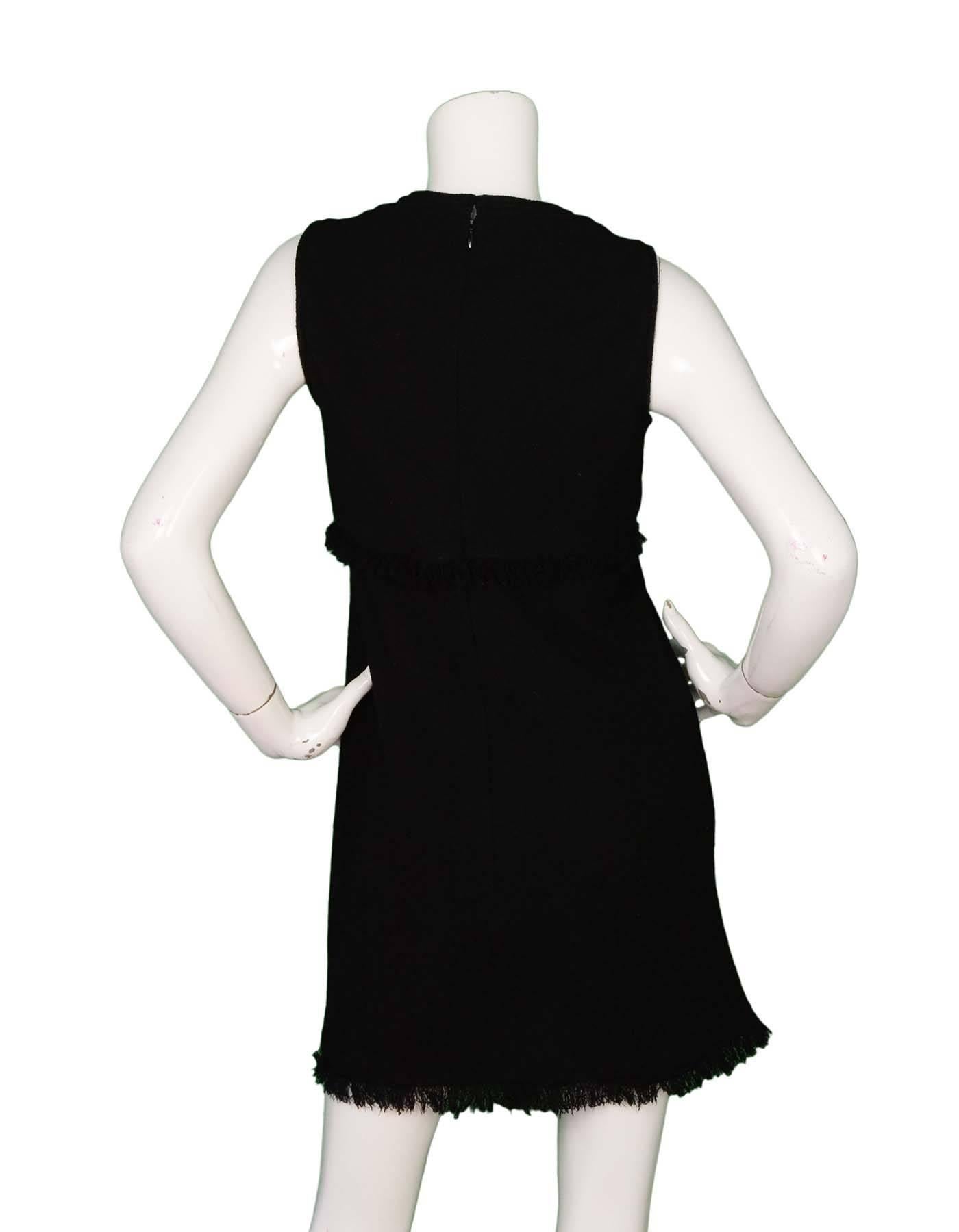 Chanel Black Wool Boucle Sleeveless Dress w/ Fringe & Attached Necklaces sz 40 In Excellent Condition In New York, NY