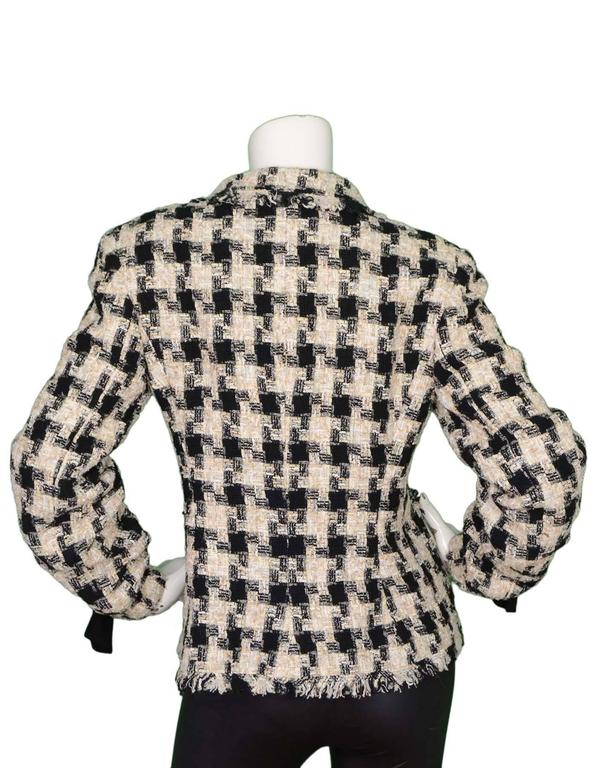 Chanel Black, White and Beige Tweed Houndstooth Jacket with Neck Tie Sz ...