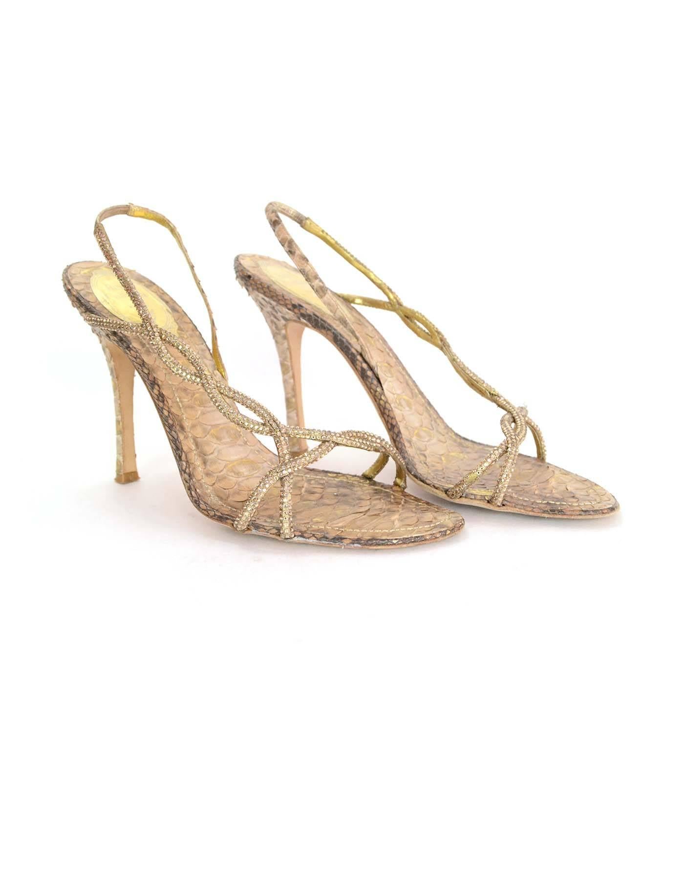 Rene Caovilla Pave Crystal and Snakeskin Sandals Sz 39 In Excellent Condition In New York, NY