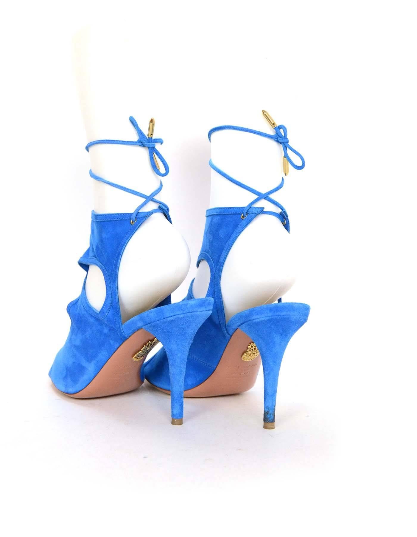 Women's Aquazzura Blue Suede Sexy Thing 105 Cut-Out Sandals sz 38.5 rt. $565