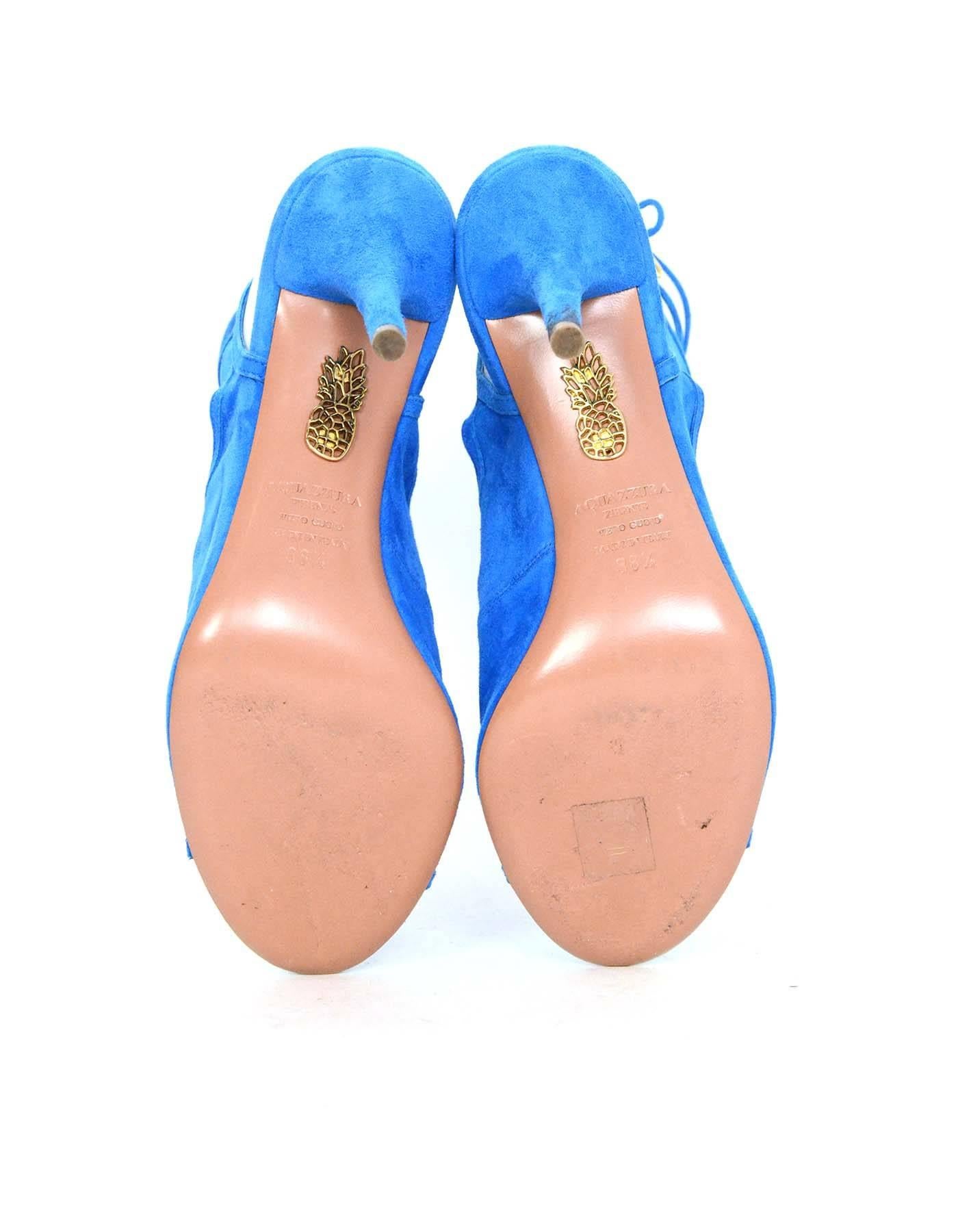 Aquazzura Blue Suede Sexy Thing 105 Cut-Out Sandals sz 38.5 rt. $565 1