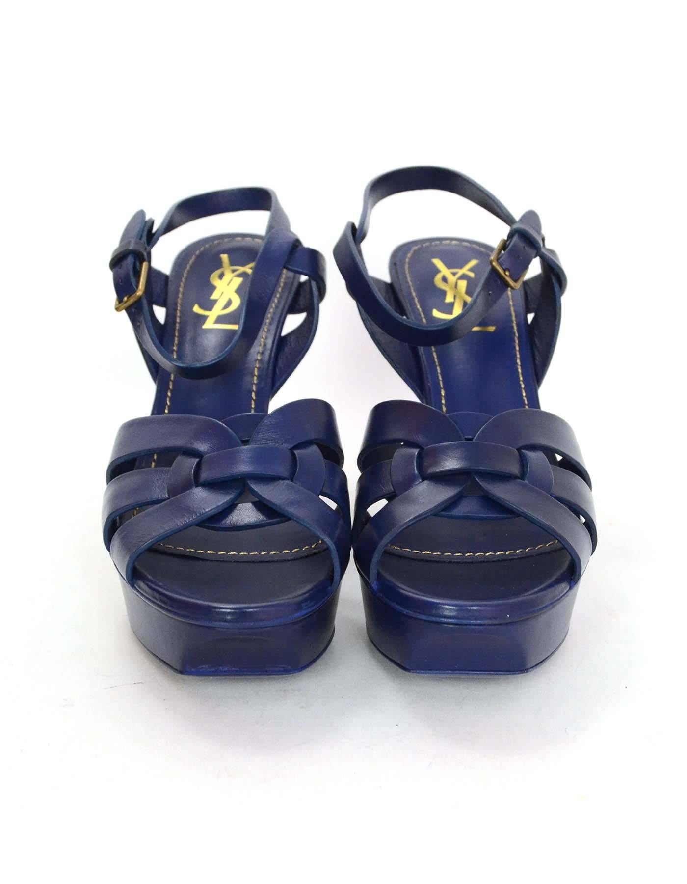 Yves Saint Laurent YSL Navy Leather Tribute 75 Strappy Sandals sz 