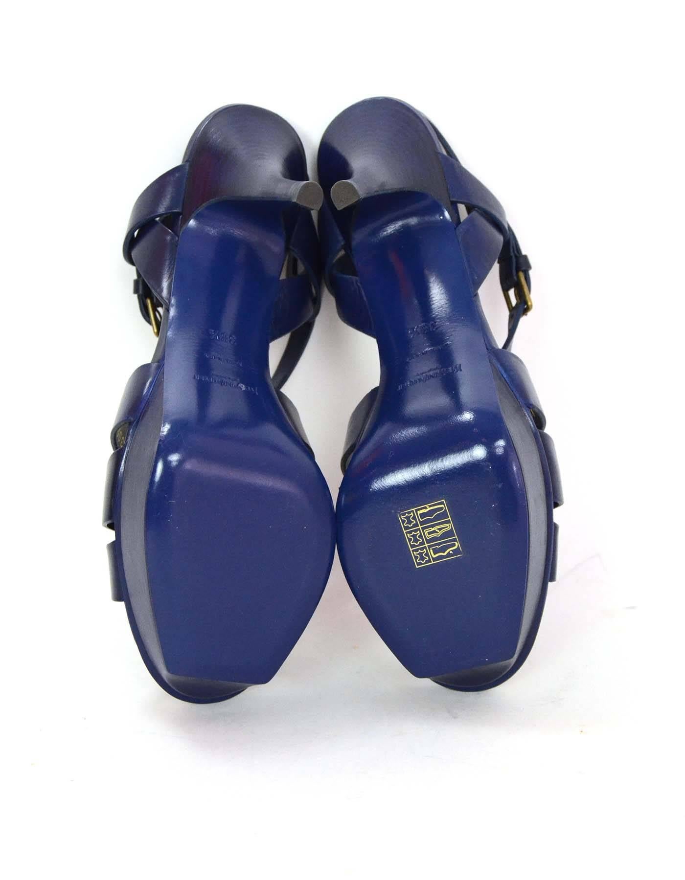 Yves Saint Laurent YSL Navy Leather Tribute 75 Strappy Sandals sz 38.5 1