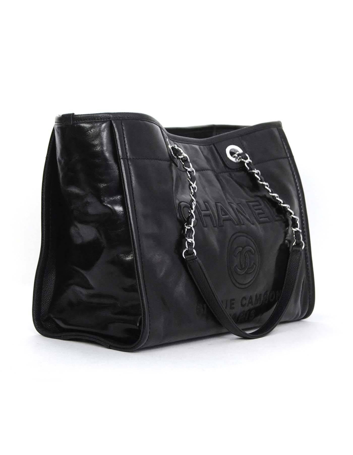 Features CHANEL 31 RUE CAMBON PARIS stitched front with back quilted patch pocket. Straps and top trim made of caviar leather.

    Made In: Italy
    Year of Production: 2016
    Color: Black
    Hardware: Silvertone
    Materials: Calfksin