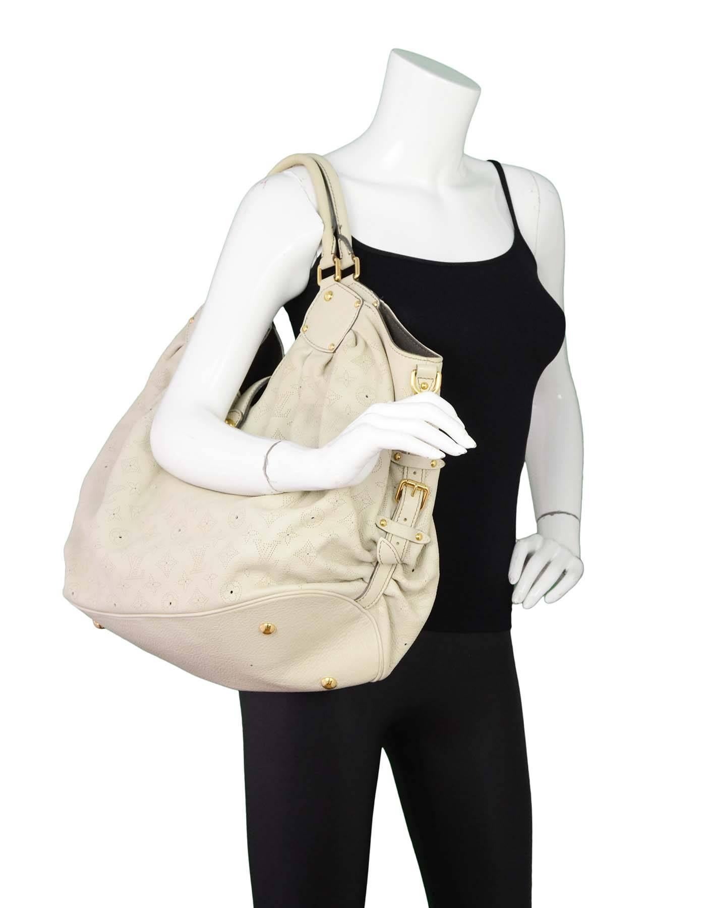 Louis Vuitton Ivory Leather Perforated Monogram Mahina XL Hobo Bag GHW 2