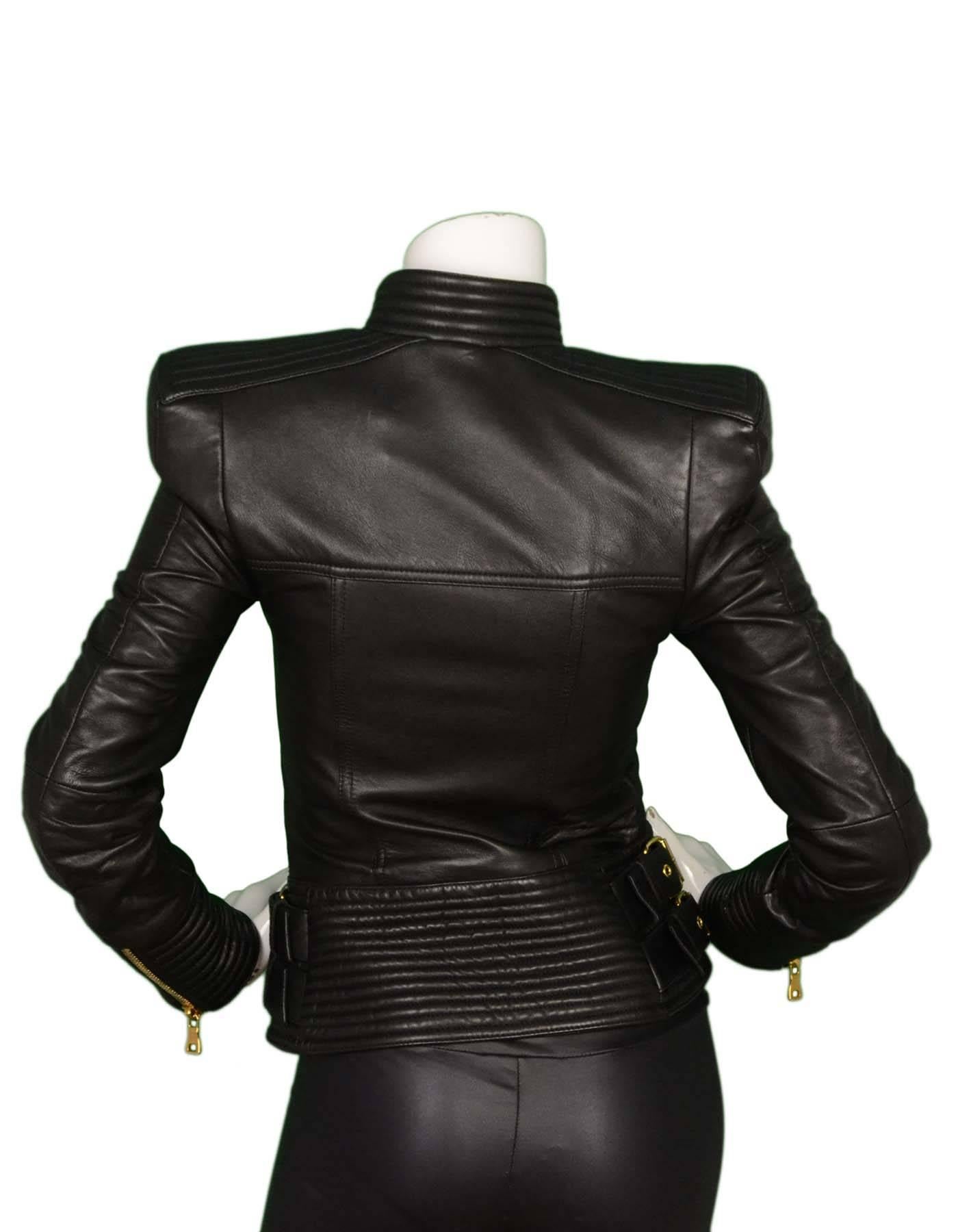 Balmain Black Quilted Leather Biker Jacket sz 36 rt. $4, 035 In Excellent Condition In New York, NY